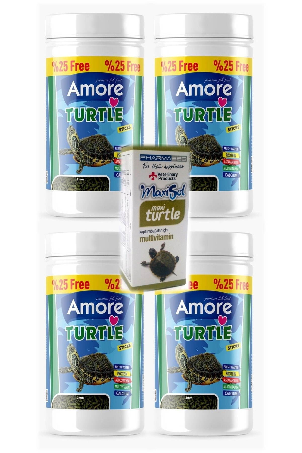 Amore Turtle Green Calcium Sticks 4x125 Ml Su Kaplumbagasi Yemi Ve Vitamin Seti