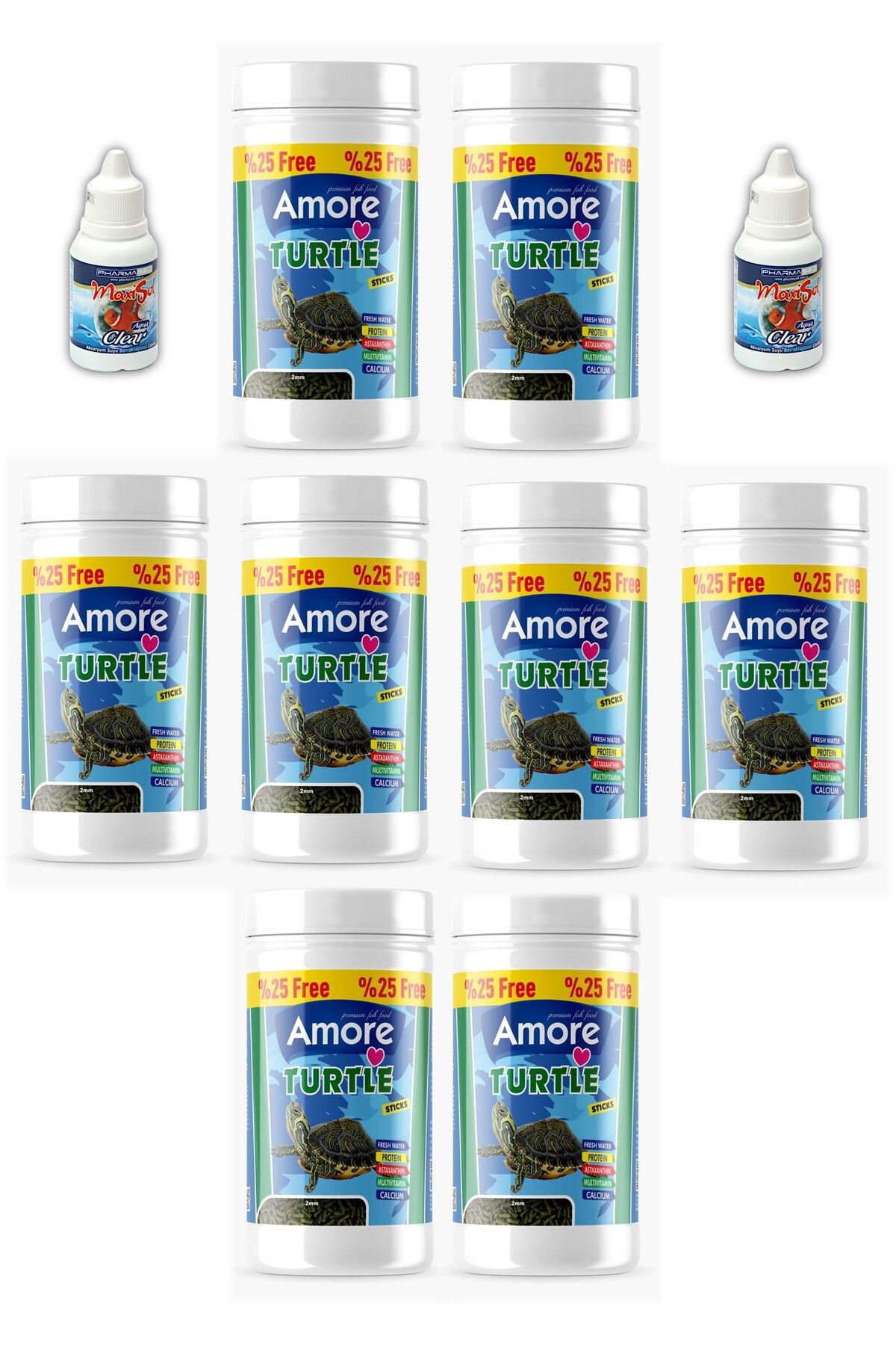 Amore Turtle Green Calcium Sticks 8x125 Ml Kalsiyum Ve Vitaminli Kaplumbaga Yemi, 2-berraklastirici