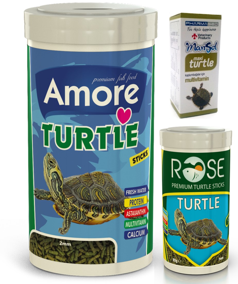 Amore Turtle Green Sticks 1000ml, Rose 250ml Su Kaplumbağası Yemi ve Vitamin