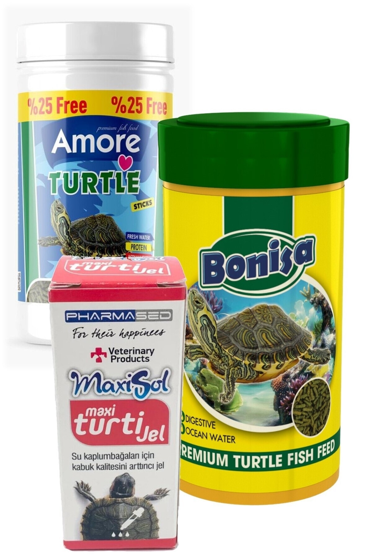 Amore Turtle Green Sticks 125 + 250 ml Bonisa Su Kaplumbagasi Yemi ve Vitamin Seti