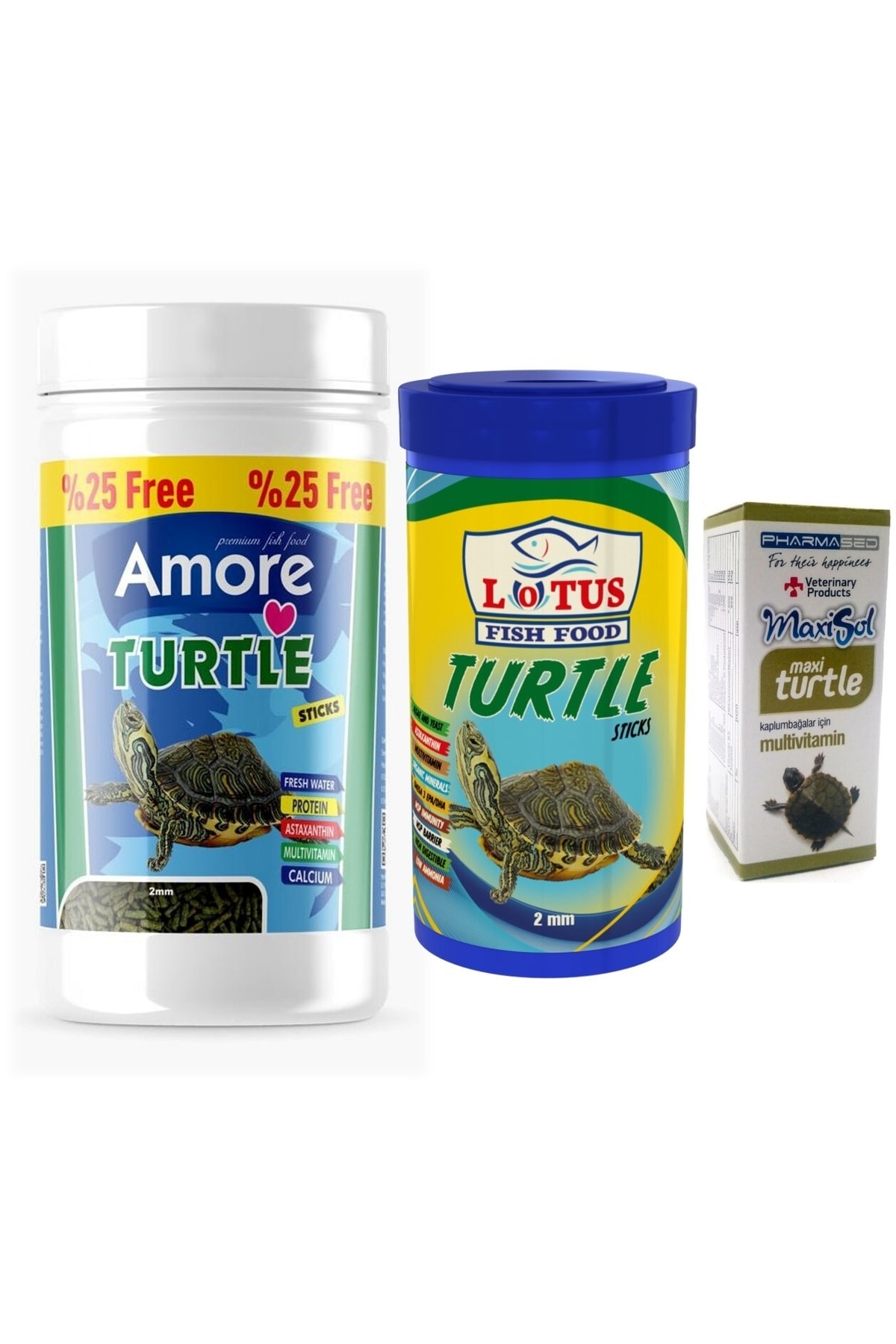 Amore Turtle Green Sticks 125 Ml + Lotus 100 Ml Su Kaplumbagasi Yemi Ve Vitamin Seti