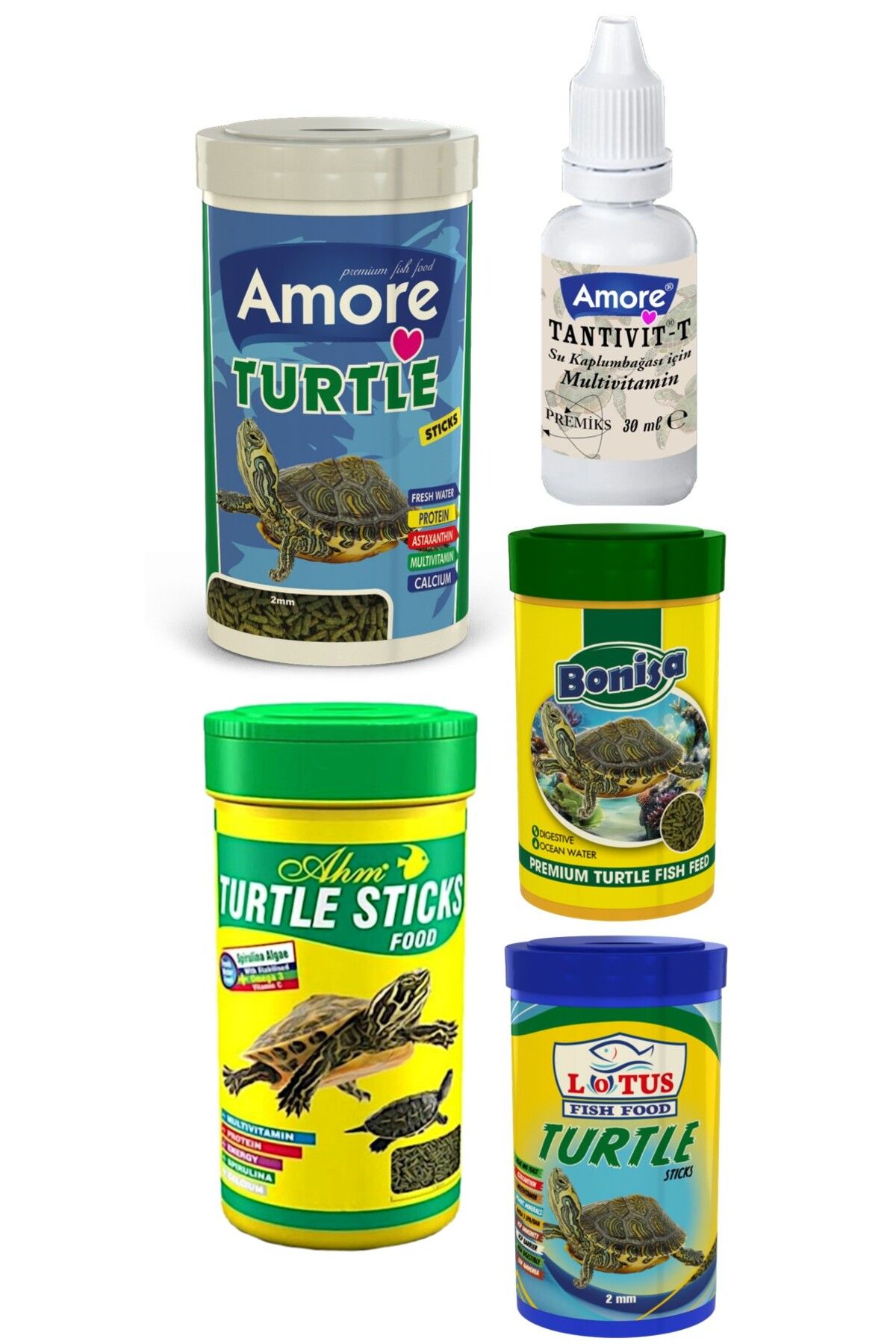 Turtle Green Sticks 250ml, AHM-250, Bonisa-100, Lotus-100 Su Kaplumbağası Yüzen Yemi, Multivitamin