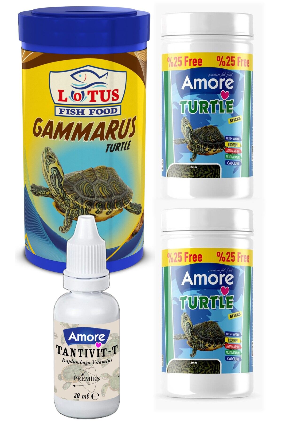 Lotus Turtle Green Sticks 2x125ml, Lotus Gammarus 250ml Sürüngen Ve Kaplumbağa Yemi, Multivitamin