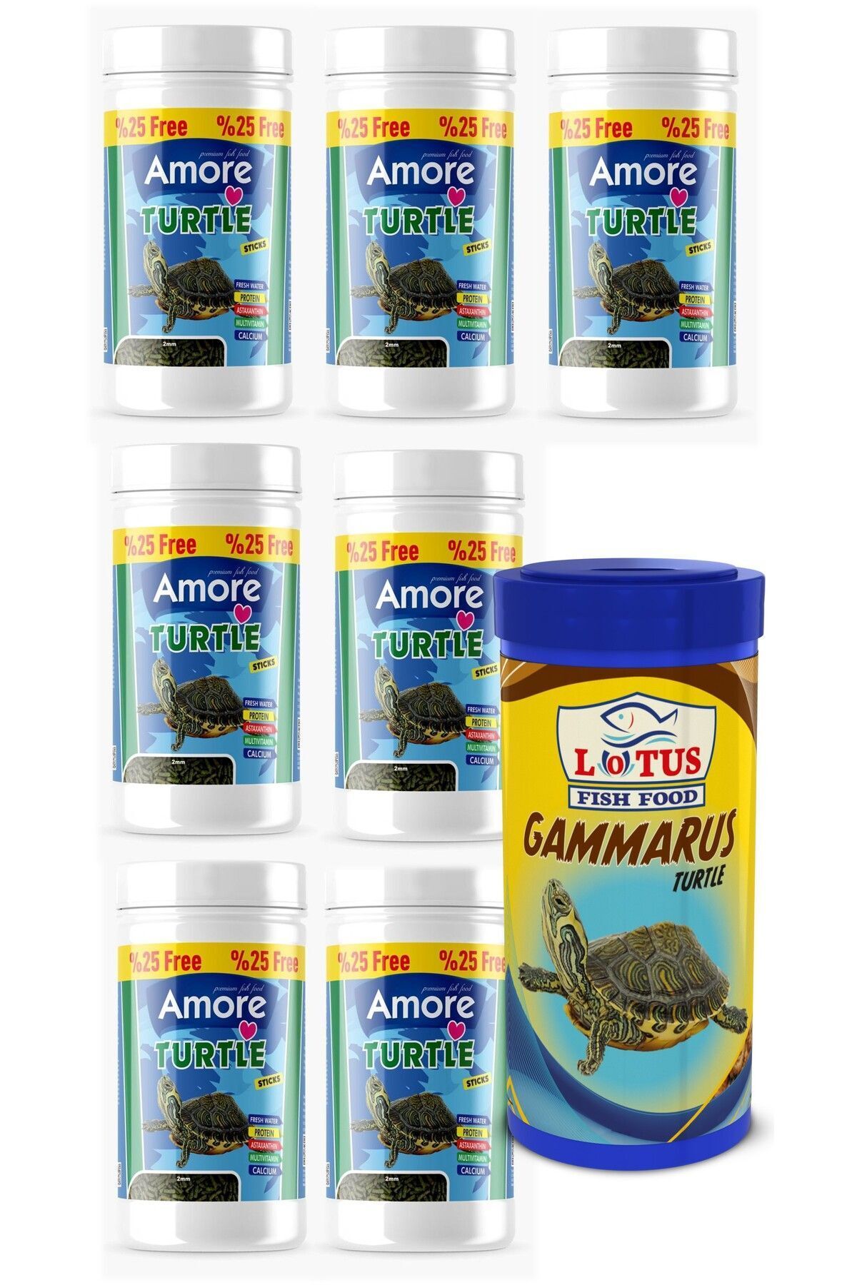 Turtle Green Sticks 7x125ml, Lotus Gammarus 250ml Sürüngen ve Kaplumbağa Yemi