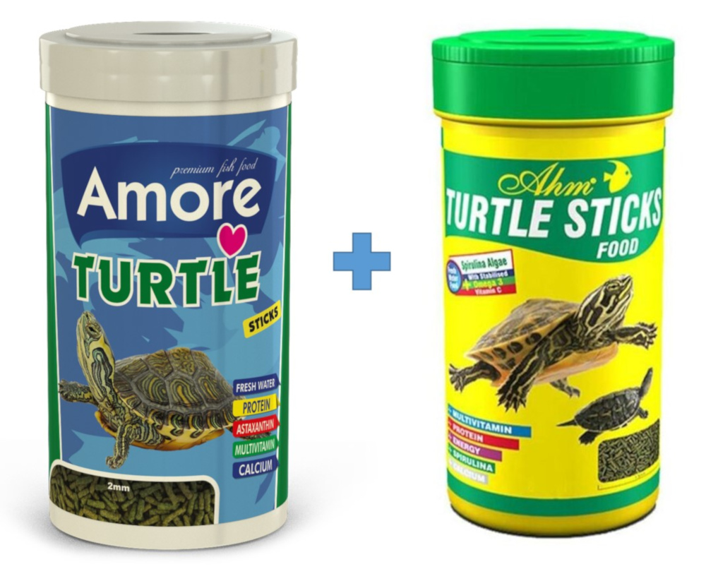 Amore Turtle Sticks 250ml + Ahm Turtle 250ml Vitamin Kalsiyum Mineral Plus Sürüngen Ve Kaplumbağa Yemi