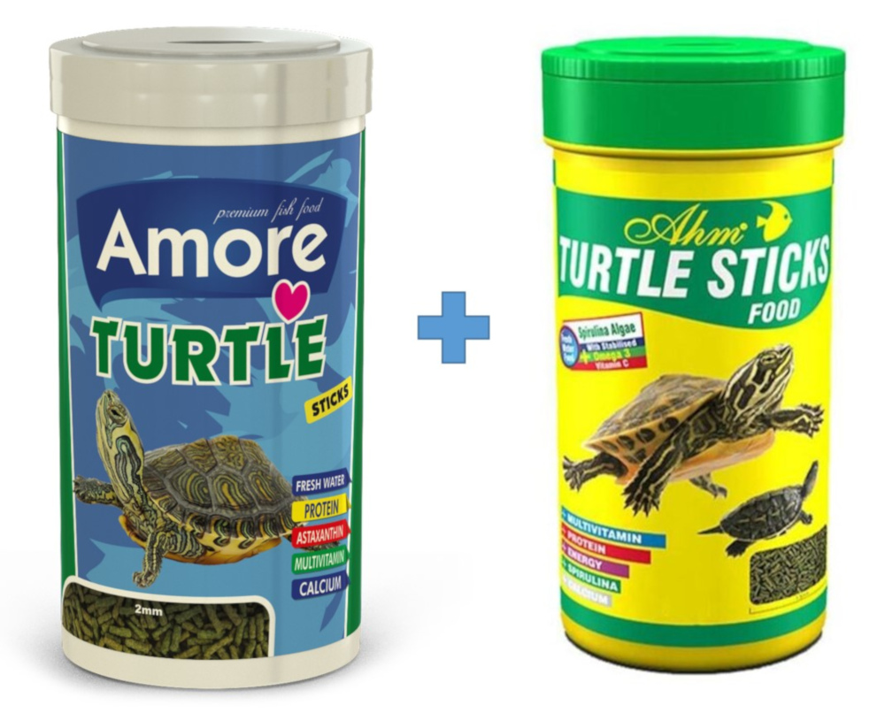 Amore Turtle Sticks 250ml + AHM Turtle 250ml Vitamin Kalsiyum Mineral Plus Sürüngen ve Kaplumbağa Yemi