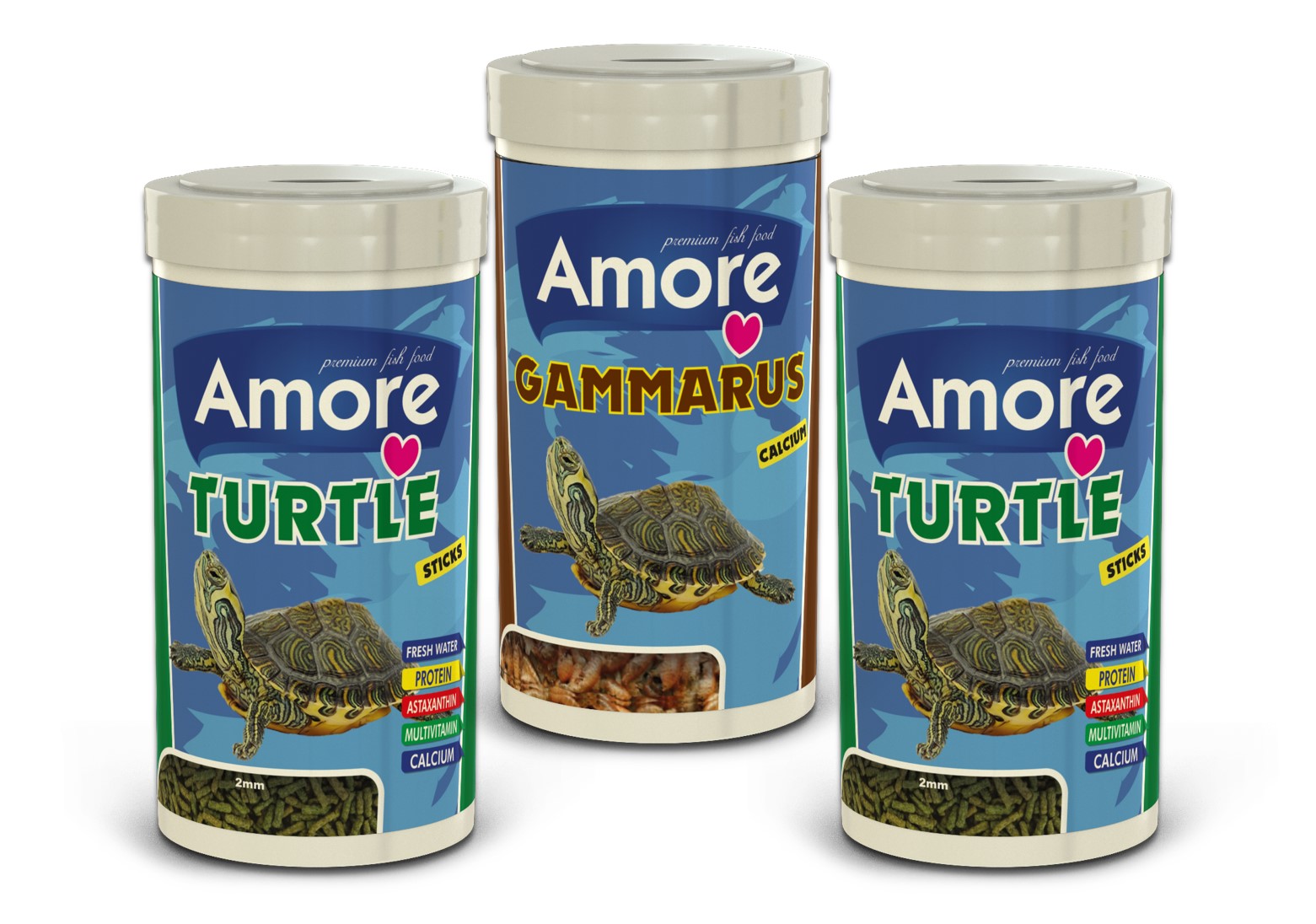 Amore Turtle Sticks 2x250ml + Gammarus 250ml Kalsiyum Sürüngen ve Kaplumbağa Yemi