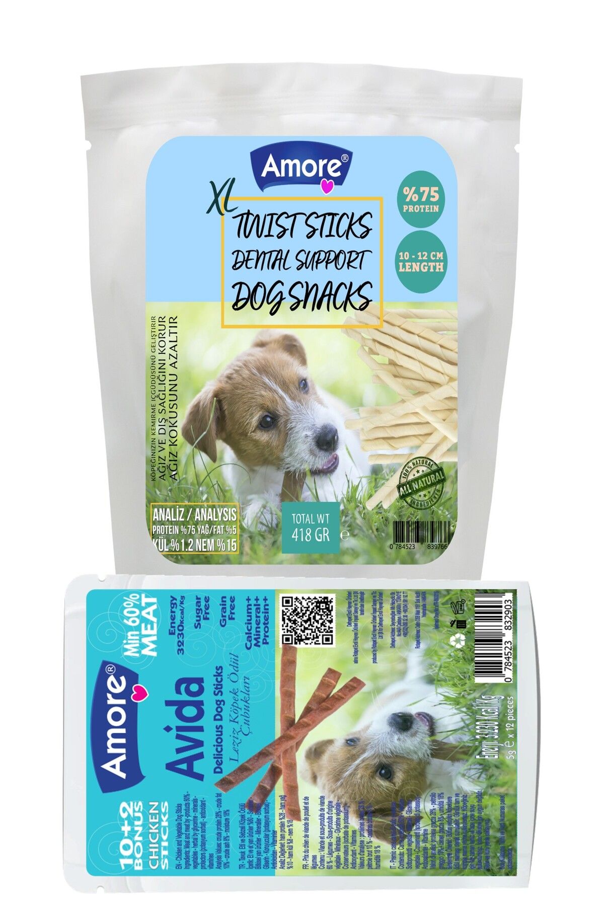Amoredog Twist Dog Sticks Xl 418 Gr Kalın Köpek Burgu çiğneme Burgu ödül çubuğu, 12li Avida Chicken Stick