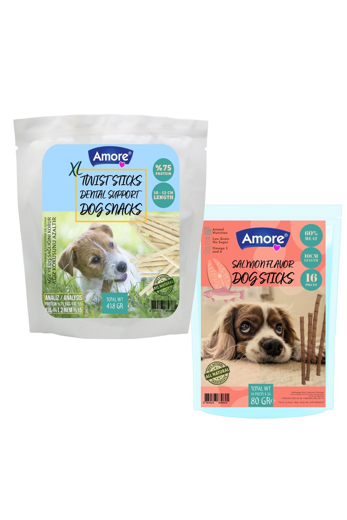 Amoredog Twist Dog Sticks Xl 418 Gr Kalın Köpek Burgu çiğneme ödül çubuğu, 16lı Somonlu Stick