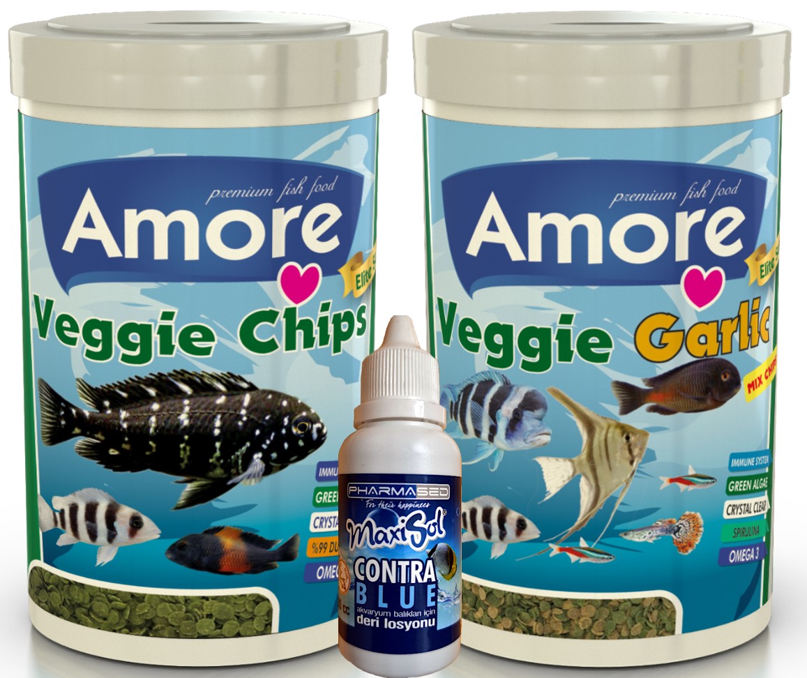 Amore Veggie Green Algae Chips Ve Veggie Garlic Pro 250ml Tropikal 46-protein Balık Yemi Ve Contrablue
