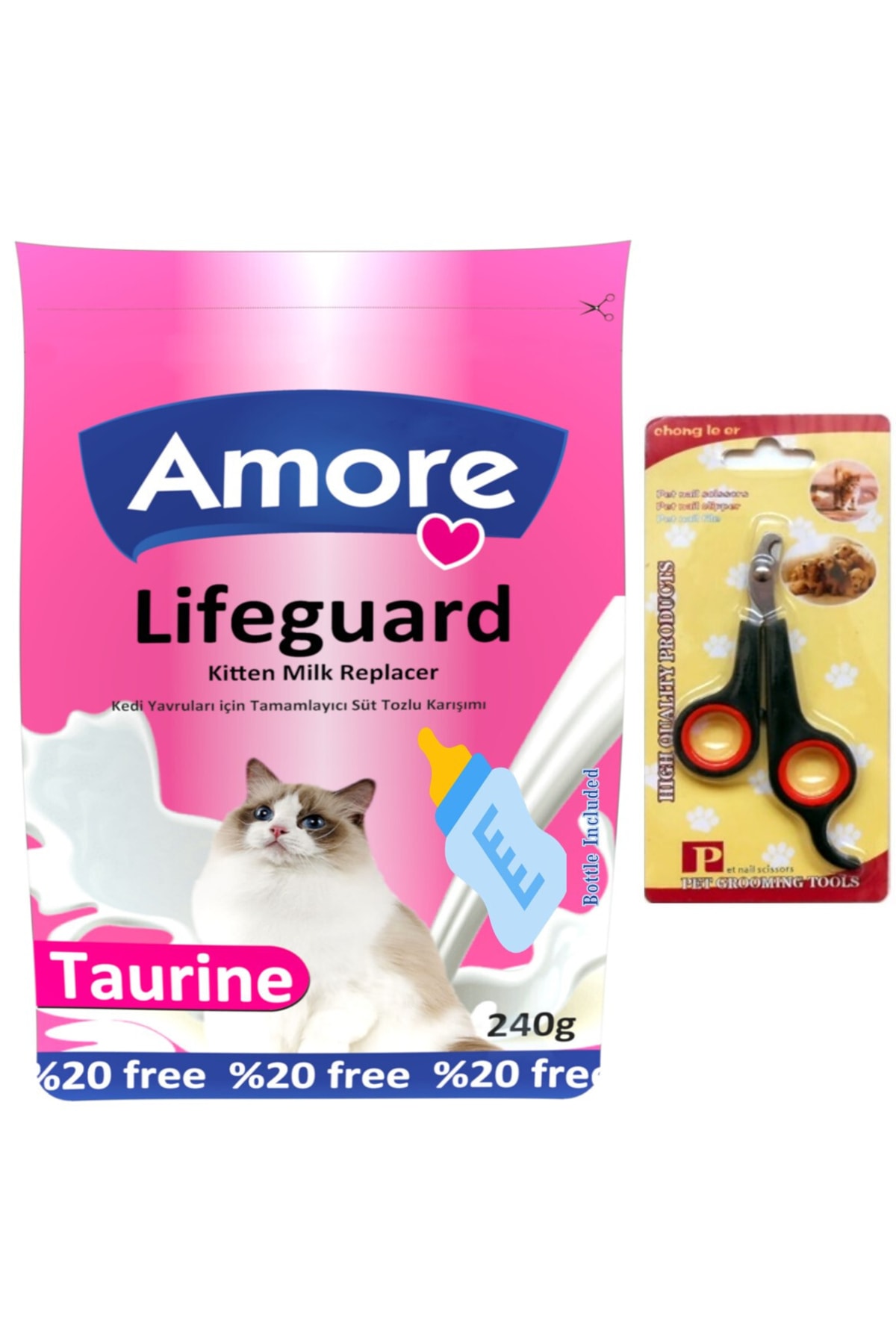 Amore Yavru Kedi Sut Tozu 240gr Kitten Milk Lifeguard, Biberon, Tirnak Makasi