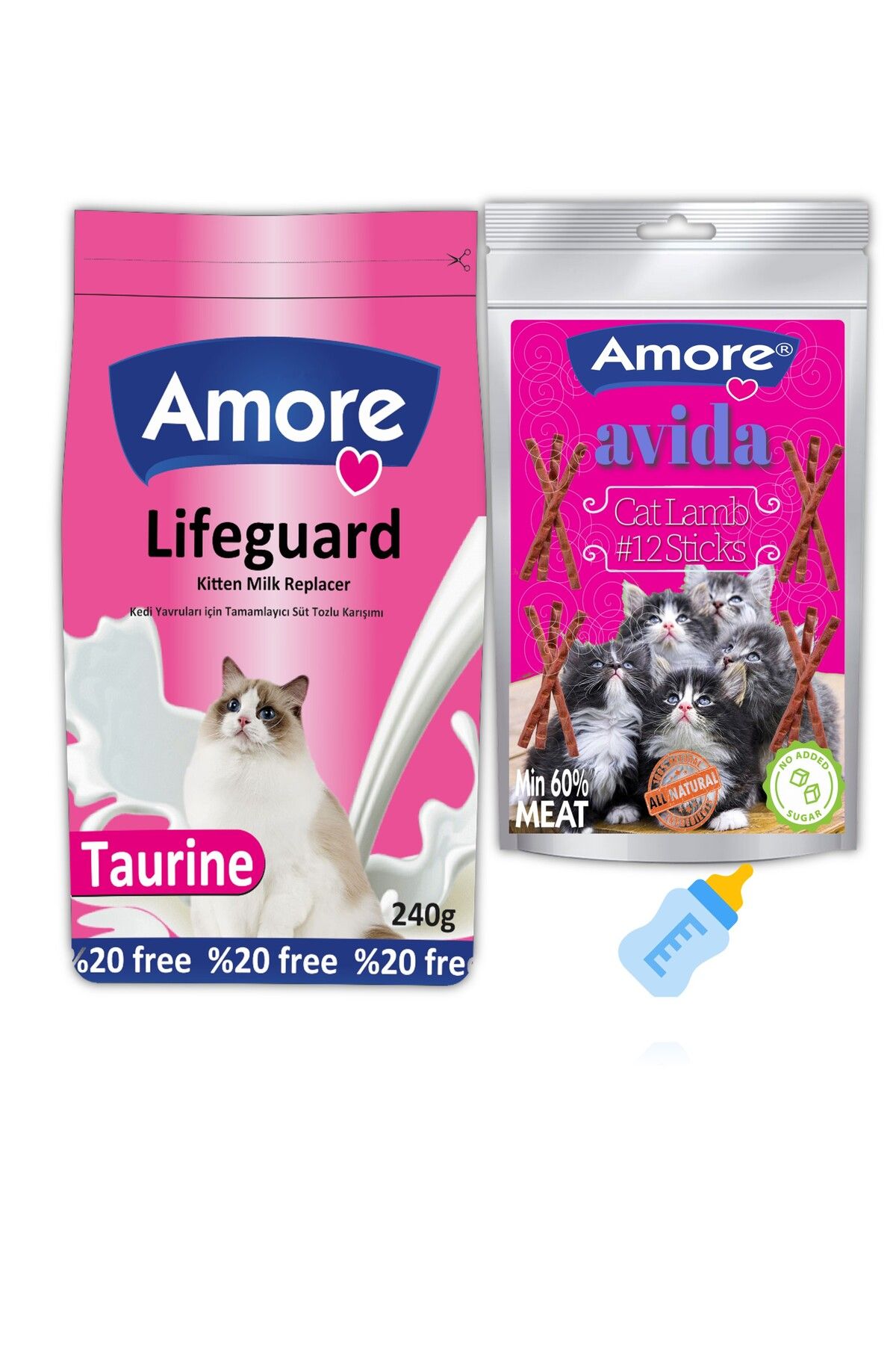 Amore Yavru Kedi Sut Tozu 240gr Lifeguard, Avida 12li Lamb Sticks Odul, Biberon