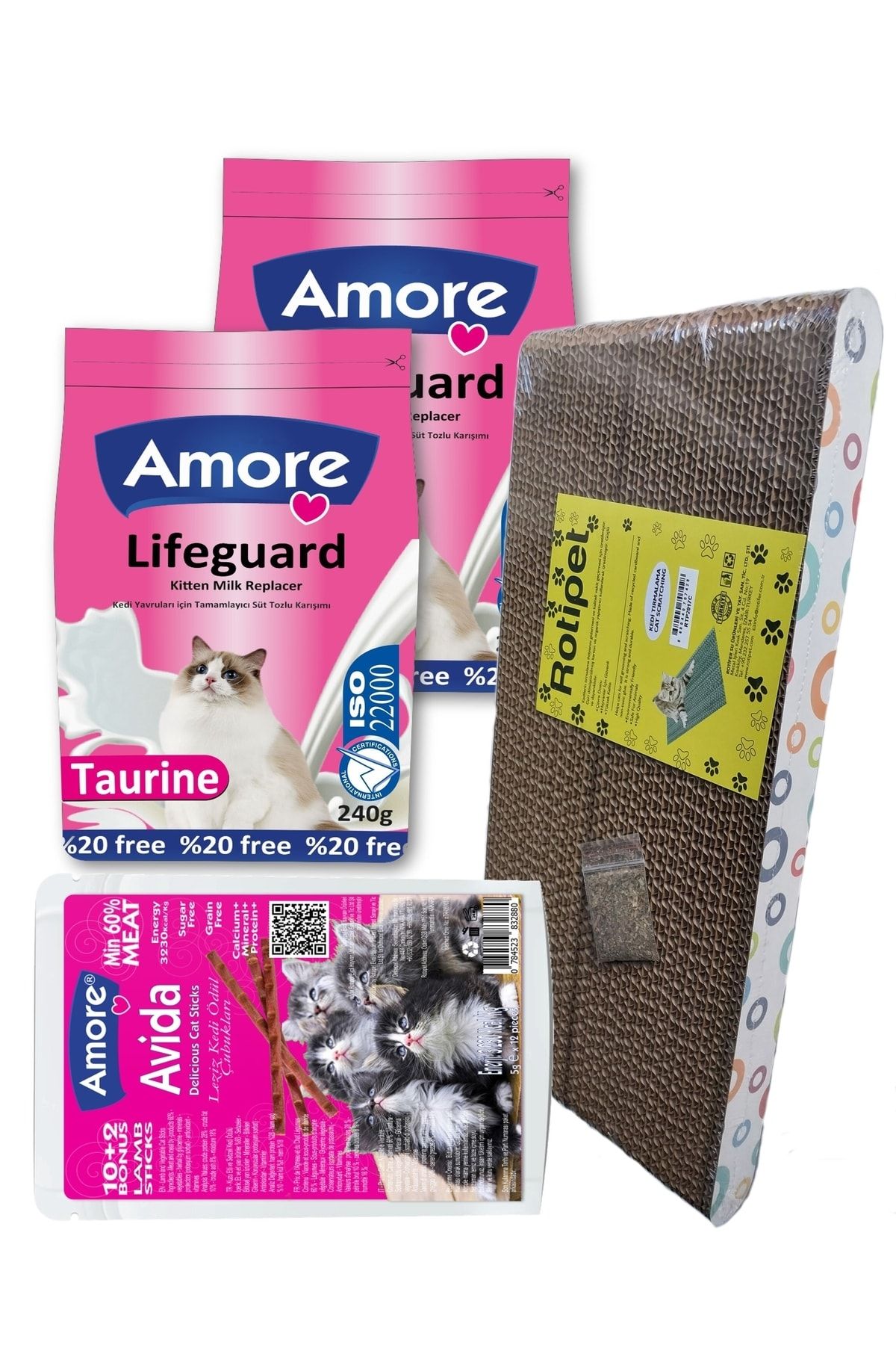 Amore Yavru Kedi Sut Tozu Lifeguard 2x240gr, Avida Odul Stikcs Ve Kedi Otlu Tirmalama