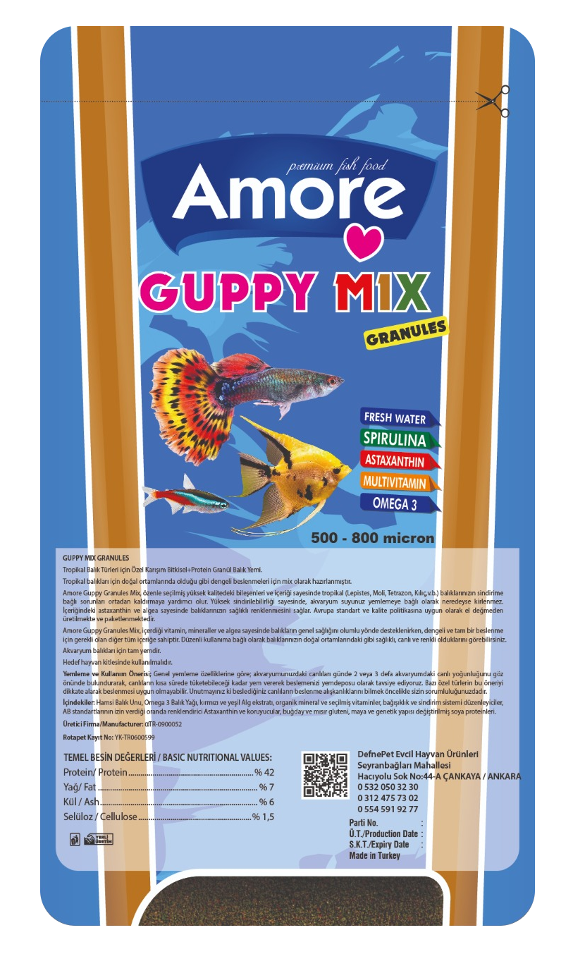 Amore Guppy Mix Granules 45 Gr Poşet Balık Yemi