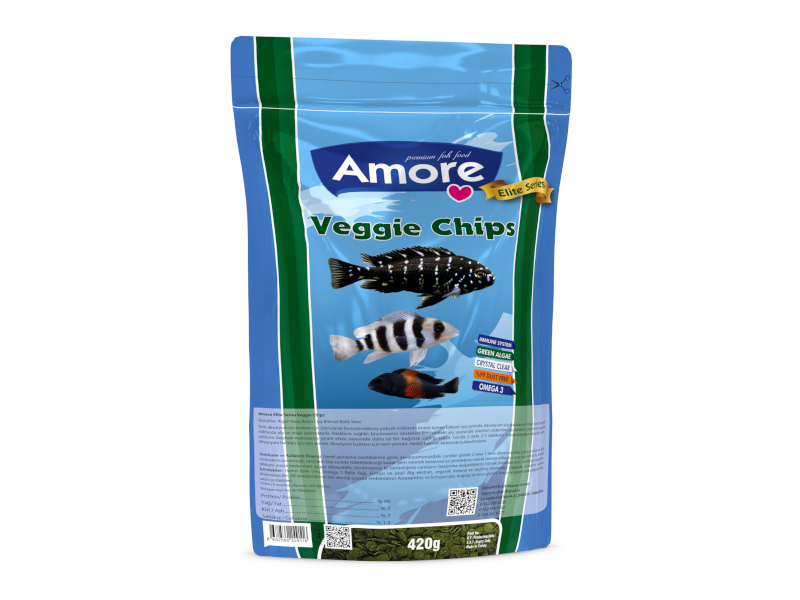Amore Veggie Chips 420gr Green Algae Clear ımmune Protect Omega-3 Pro Crisps Balık Yemi