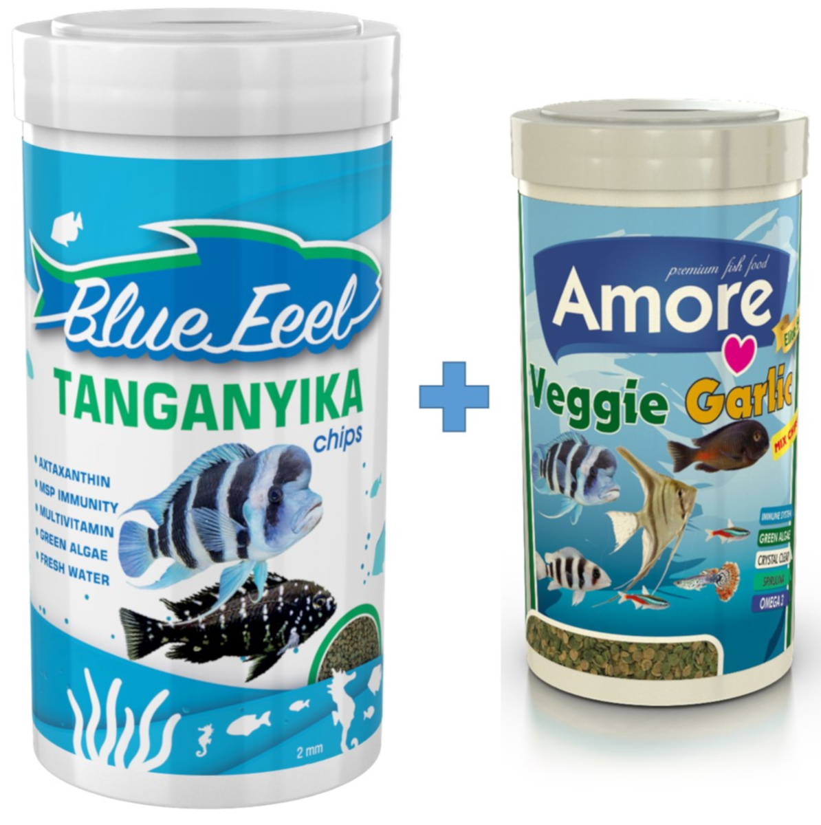 Blue feel Tanganyika Chips 1000ml ve Veggie Garlic Pro Chips 250ml Kutu Akvaryum Balık Yemi