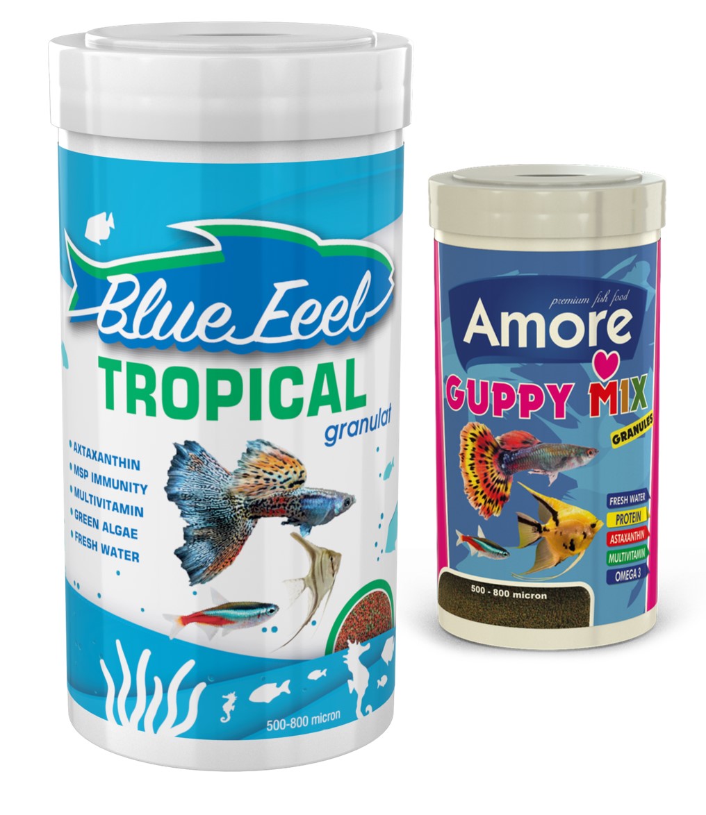 Blue feel Tropical Mix 1000ml + Amore Guppy Granules 250ml Kutu Balık Yemi