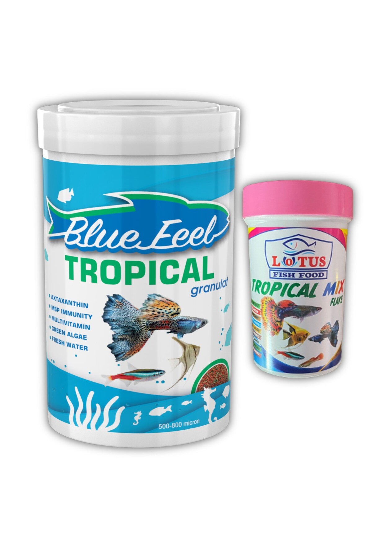 Blue Feel Tropical Mix Granulat 1000ml Granul, Lotus Tropical Mix Flakes Pul 100ml Balik Yemi