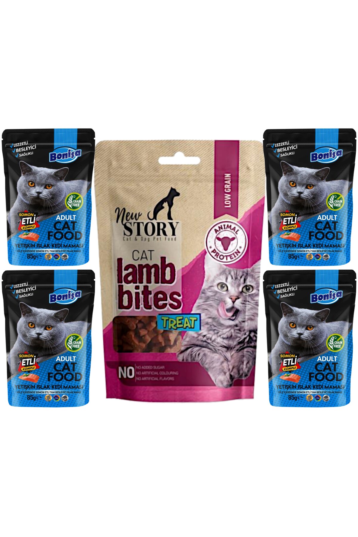 Bonisa Bonisa 4-somonlu Pouch Yetiskin Kedi Mamasi, Lamb Bites Taneli Kedi Odulu