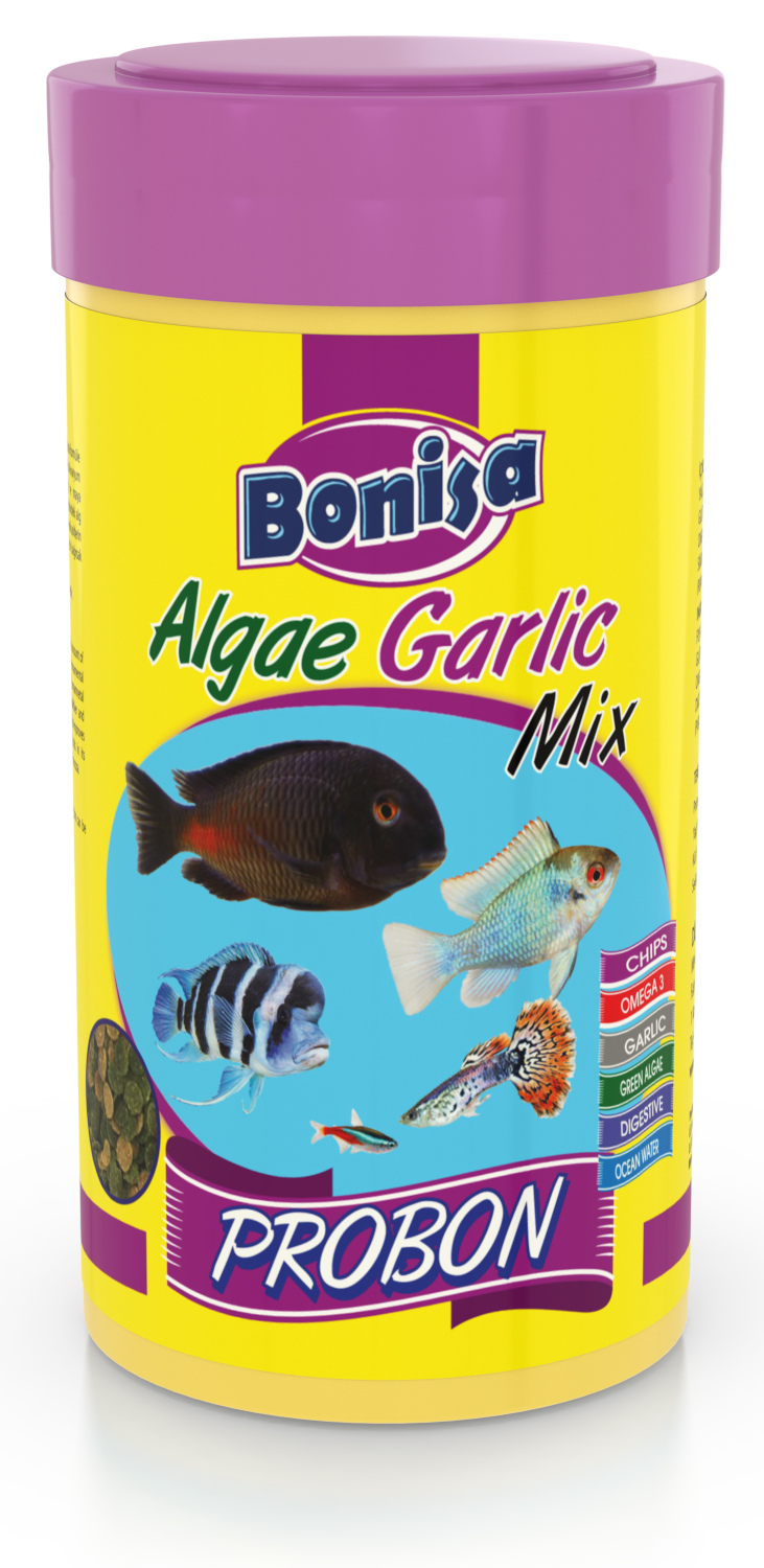 Bonisa Algae Garlic Mix Pro Bonisa Chips 250ml Spirulina Sarımsak Kutu Balık Yemi