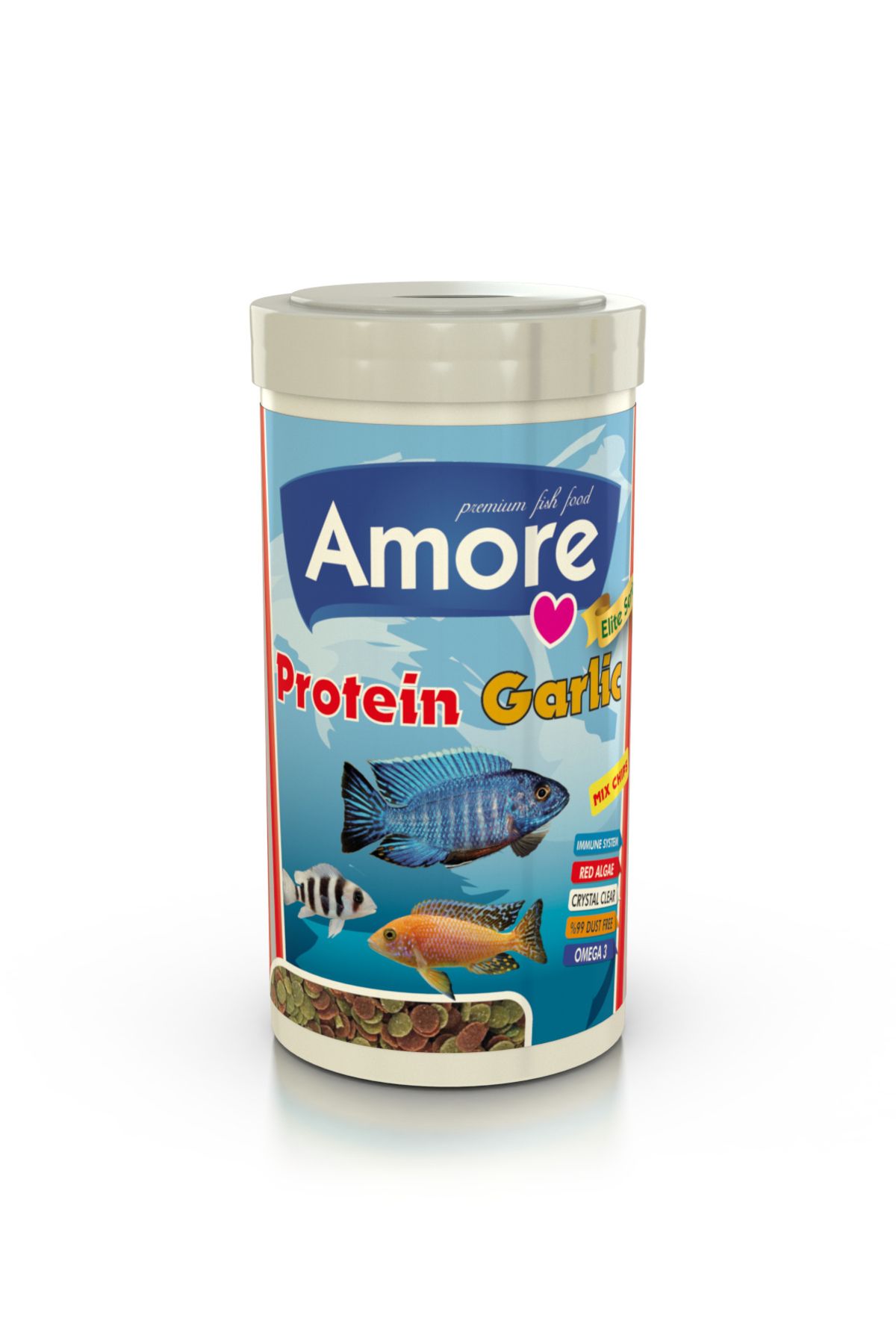 Bonisa Cichlid Mix Granulat 3 Kg Kova, Amore Elite Protein Garlic ve Protein Chips 250ml Kutu Balik Yemi