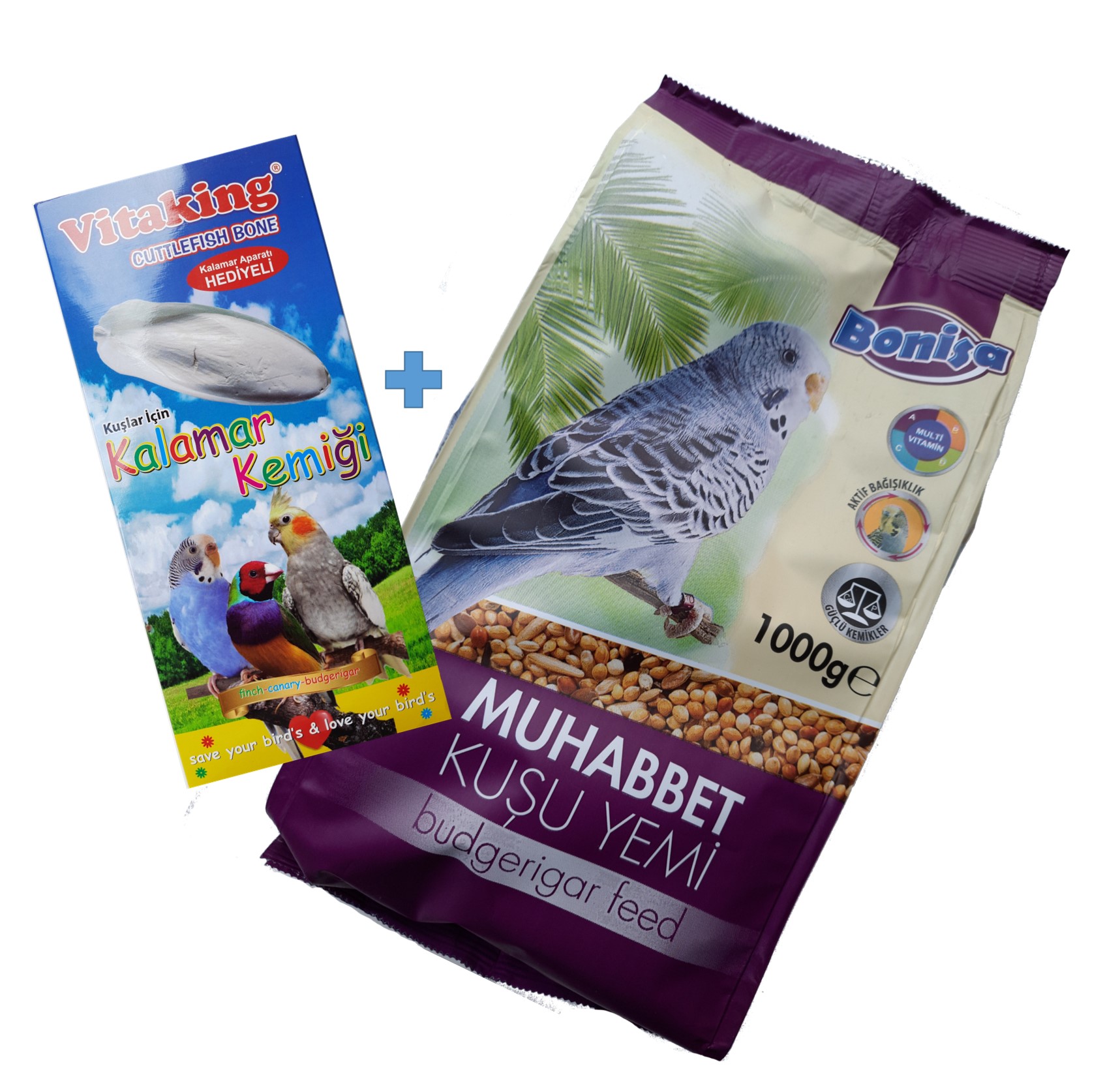 Bonisa Muhabbet Menu 1 Kg Kuş Yemi + Vitaking Extra Kalsiyum Deposu Kalamar Kemiği