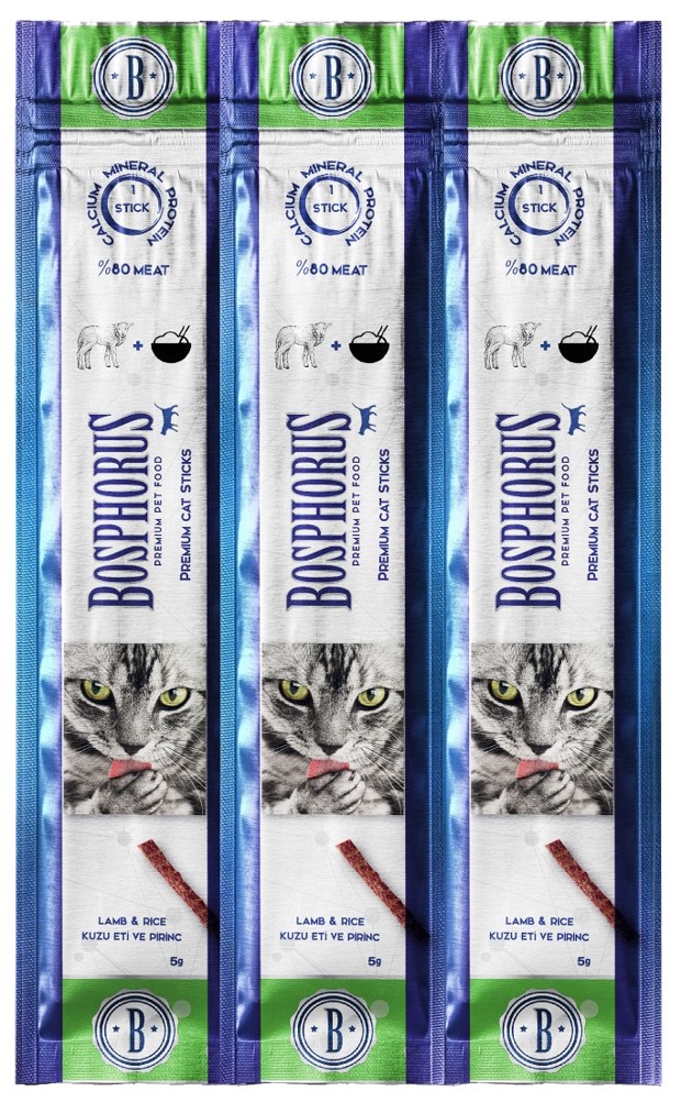 Bosphorus Cat Sticks Lamp Kuzu Etli ve Pirinçli Kedi Çubuk Ödül Maması 3 Adet 3lü
