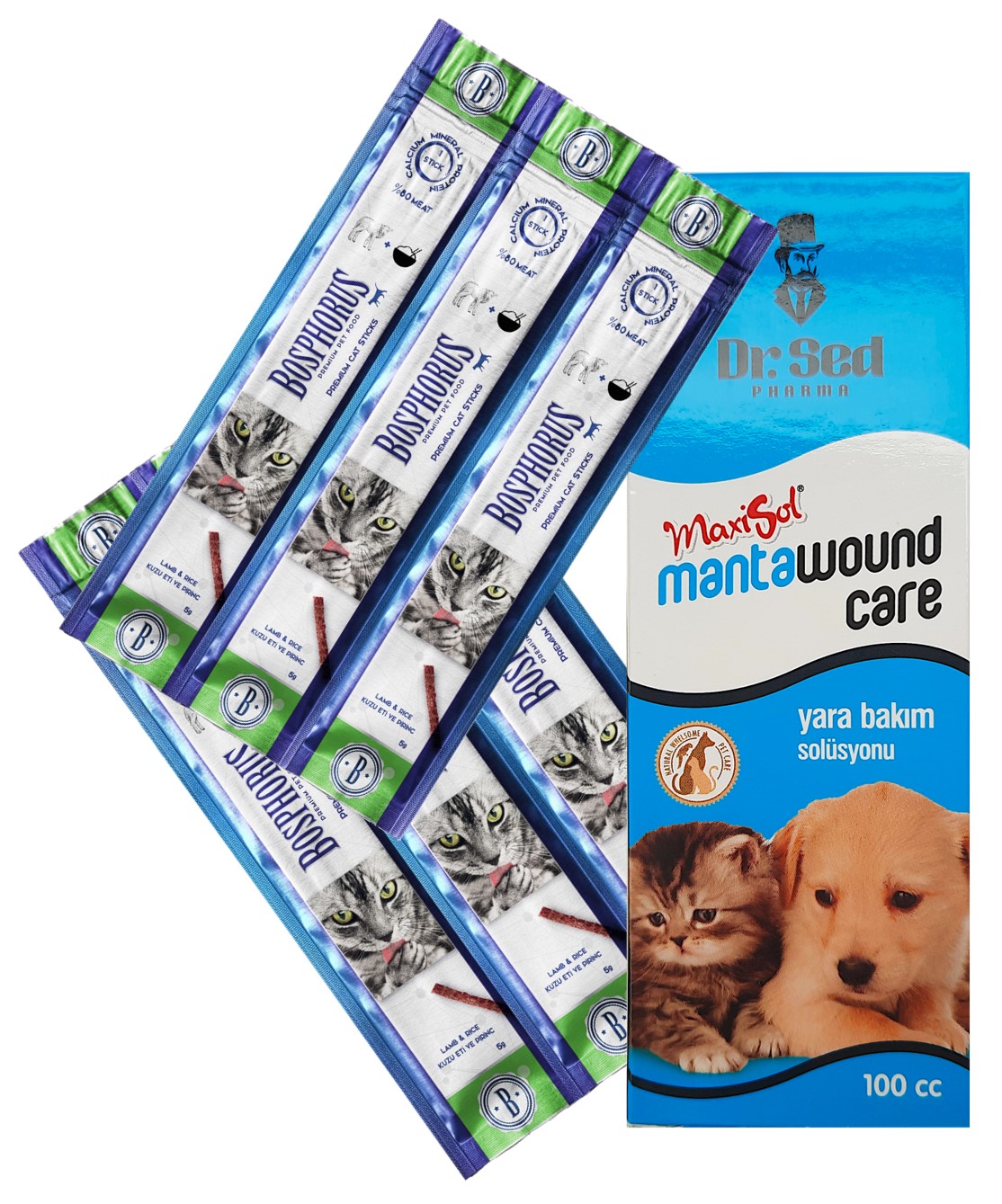 Maxısol Kedi Yara çizik Temizlik Bakım Solüsyonu 100cc + Cat Sticks 2 Adet 3lü