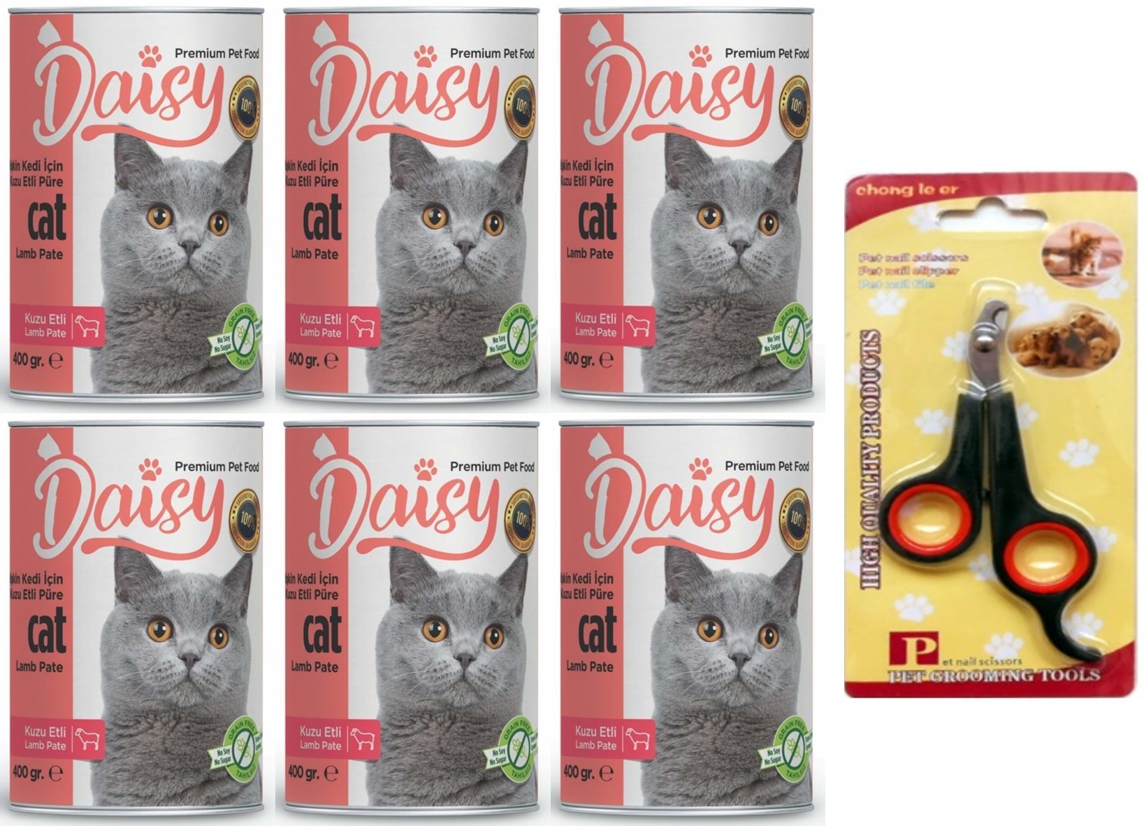 Daisy Kuzu Etli Kedi Konservesi 6x400g ve Tırnak Makası