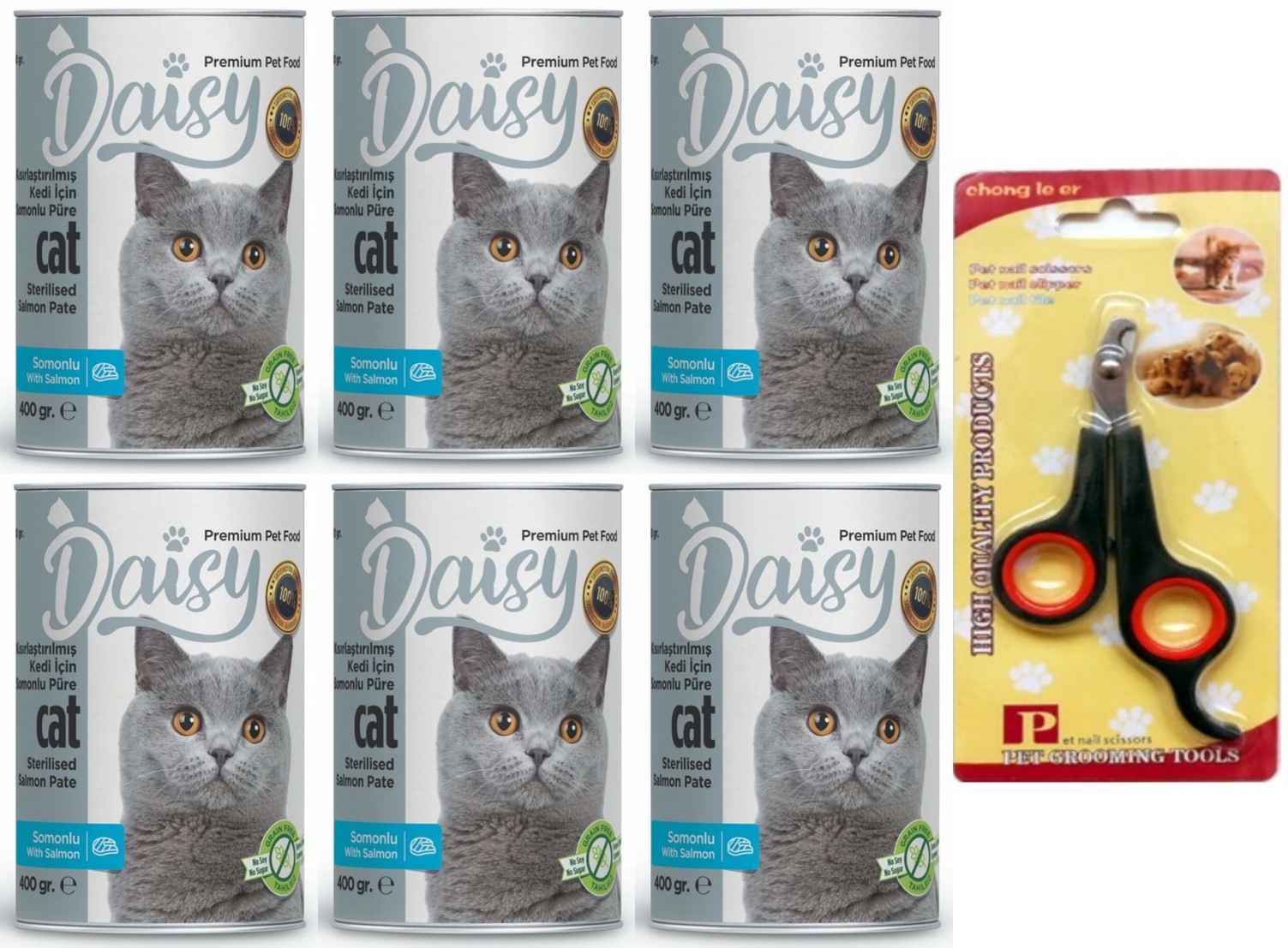 Daisy Steril Somonlu Kedi Konservesi 6x400g ve Tırnak Makası