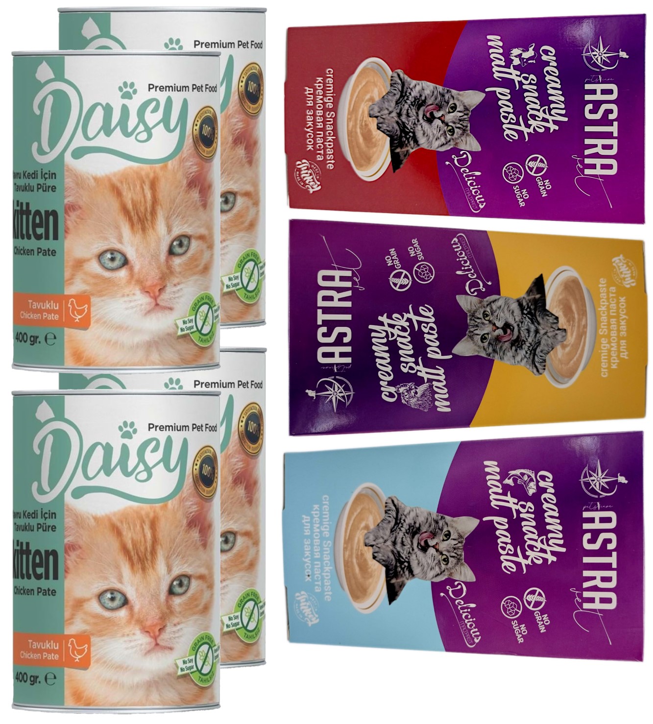 Daisy Yavru Kedi Konservesi 4lü Ve Snack Atıştırmalık Malt Paste 3 Adet 3lü