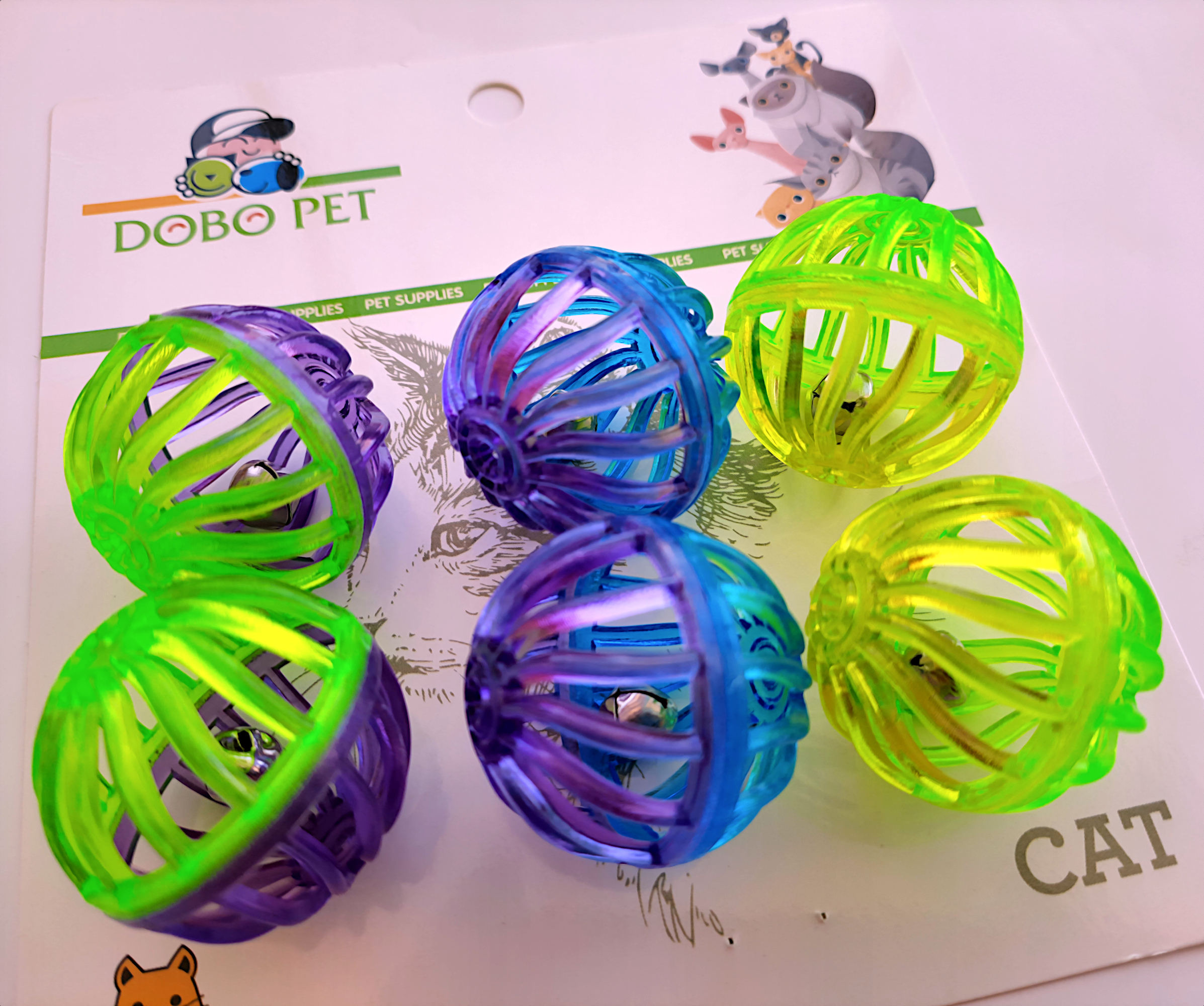 Dobo pet Eğlenceli Kedi ve Kuş Oyuncağı Zilli Rengarenk Toplar 6lı