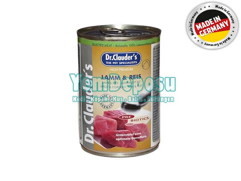 DR CLAUDERS PREBİOTİCS KUZU ETLİ PİRİNÇ KÖPEK KONSERVESİ 400 GR