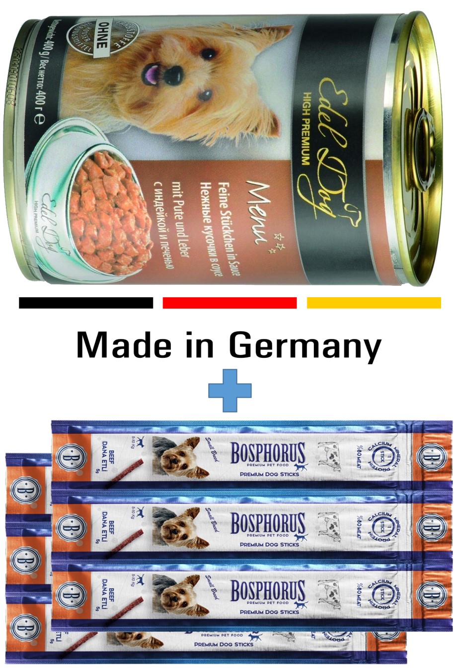 Edel Hindi Eti Ve Ciğerli Köpek Konserve Mama Germany + Sticks Köpek ödül çubuğu 2 Adet 3lü