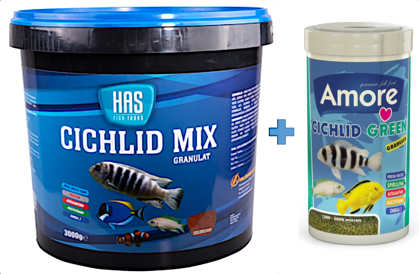 Has Cichlid Mix 3 Kg Kova + Amore Cichlid Green 1000ml Kutu Akvaryum Balık Yemi