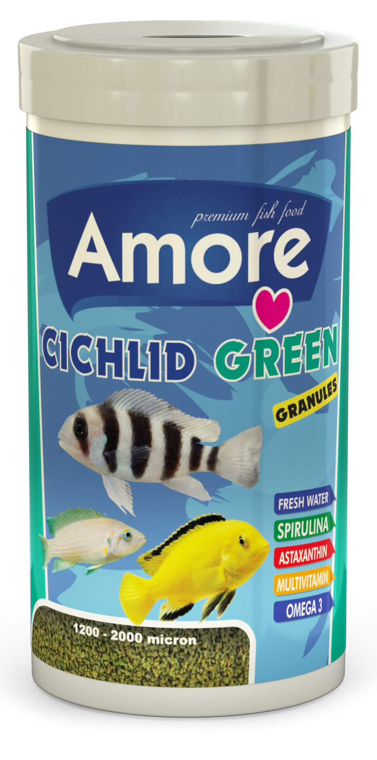 Has Cichlid Mix 3 Kg Kova + Amore Cichlid Green 1000ml Kutu Akvaryum Balık Yemi