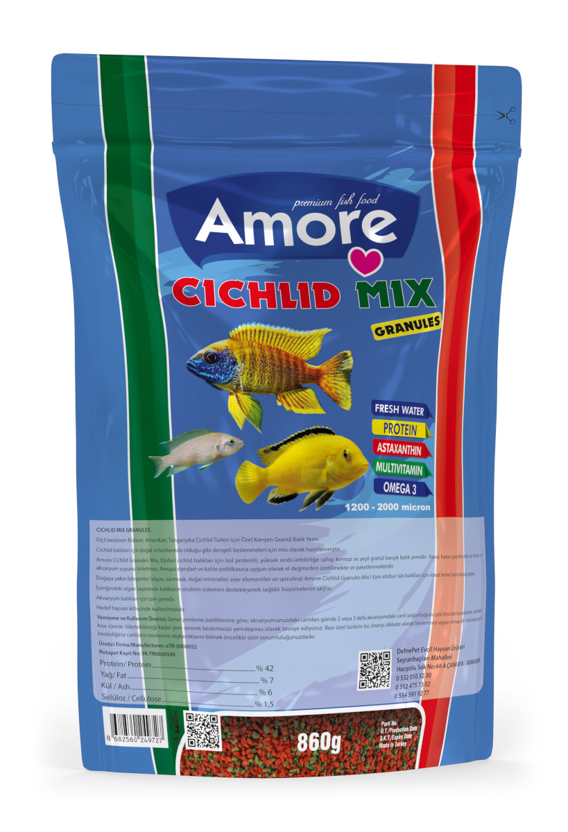 Has Discus Granulat 3 Kg Kova ve Amore Cichlid Mix Granules 860gr Poşet Balık Yemi