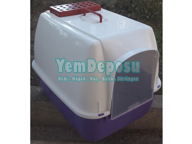 DEFNE FİLTRELİ KAPALI KEDİ TUVALETİ MAVİ BEYAZ