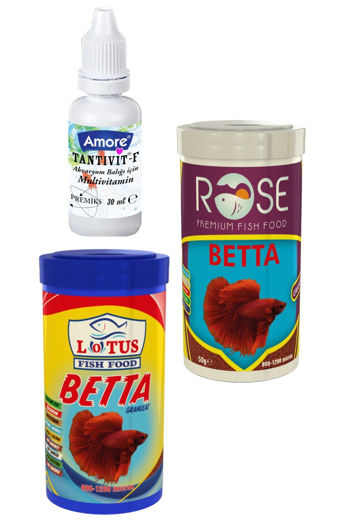 Betta Granulat 100ML, Rose 100ML Beta Baligi Yemi, Multivitamin 30CC