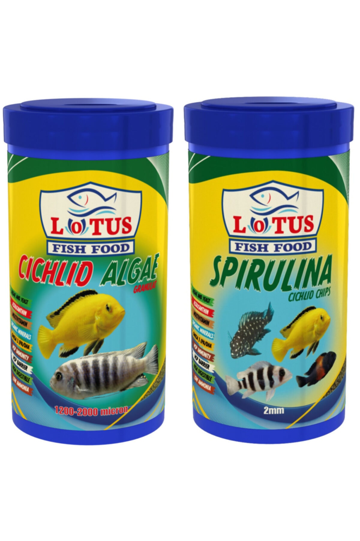 Lotus Cichlid Algae 1000 ml ve Spirulina Cichlid Chips 1000 ml Balık Yemi