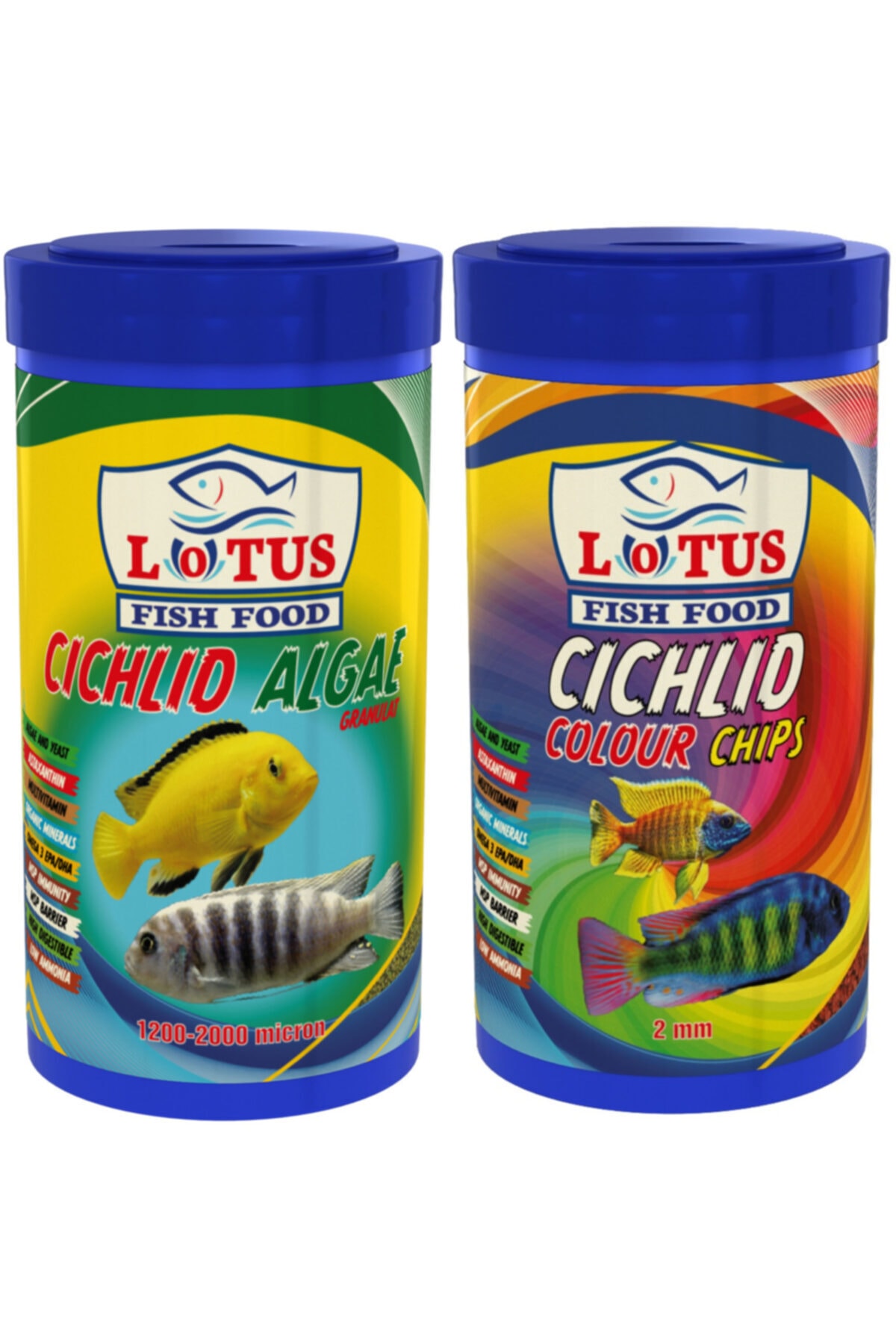 Lotus Cichlid Algae 250Ml ve Cichlid Colour Chips 250Ml Kutu Balık Yemi