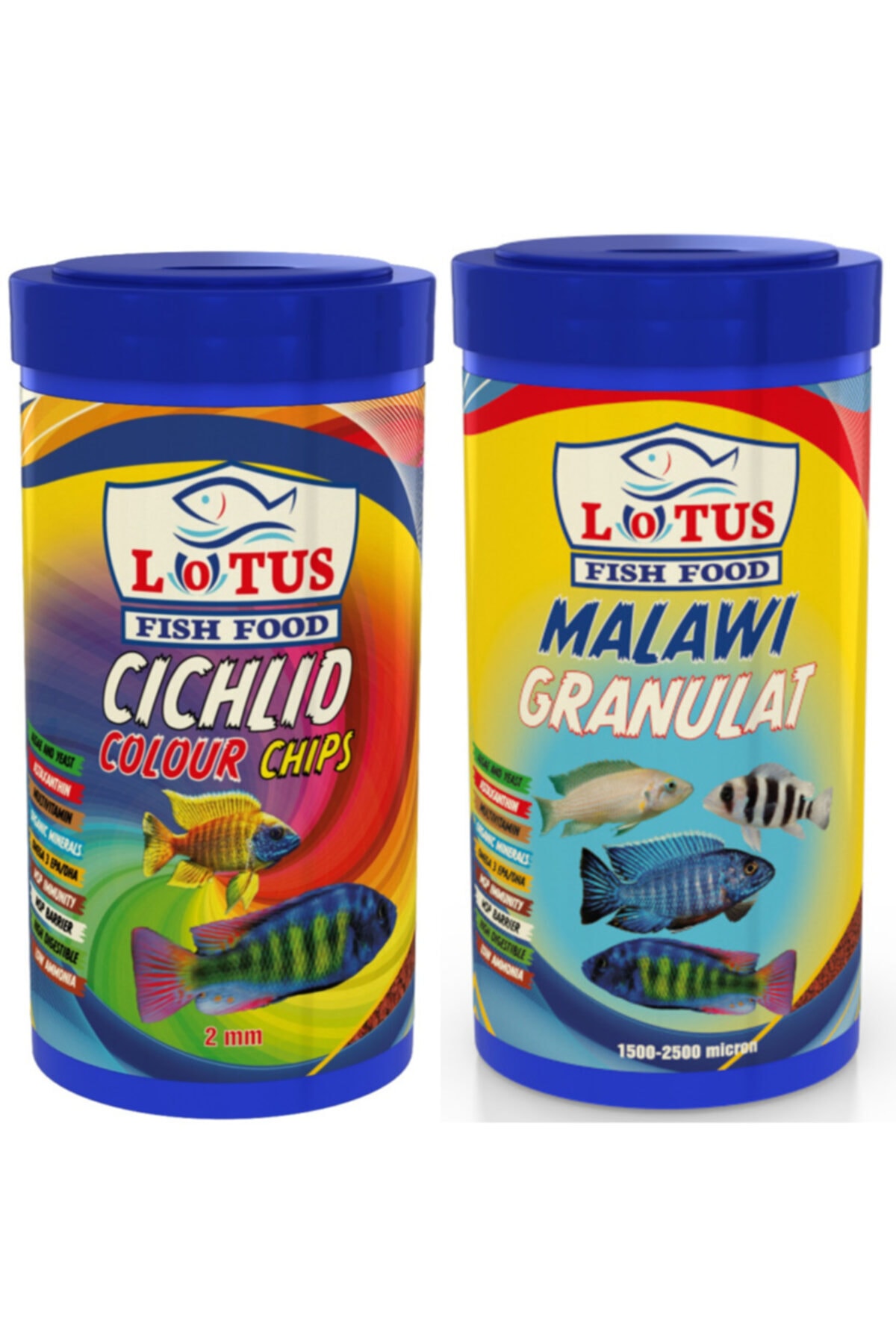 Lotus Cichlid Colour Chips 1000 ml ve Malawi Granulat 1000 ml Balık Yemi