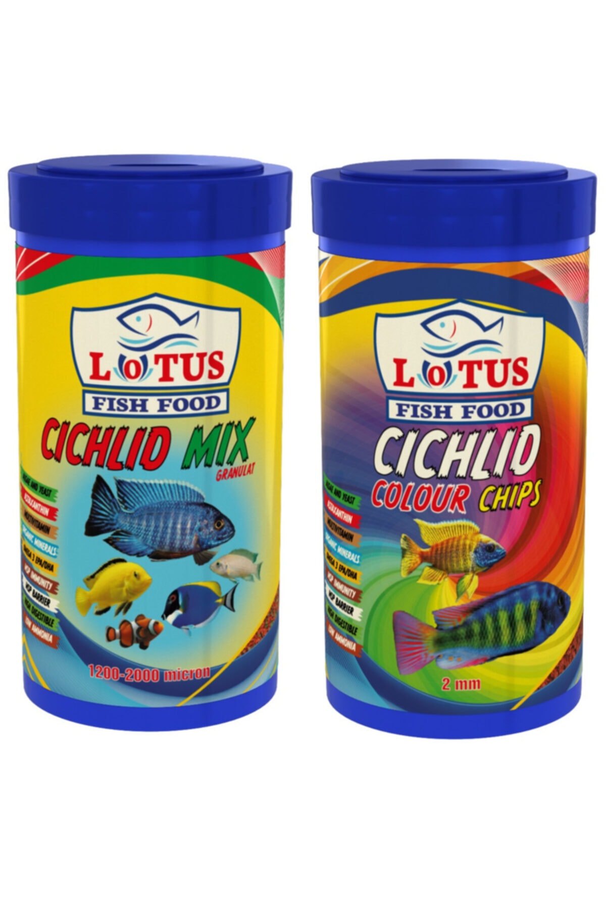 Lotus Cichlid Mix 1000 ml ve Cichlid Colour Chips 1000 ml Balık Yemi