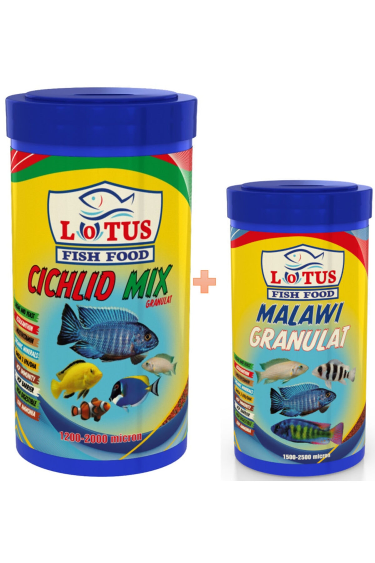 Lotus Cichlid Mix 1000 Ml Ve Malawi Granulat 250 Ml Balık Yemi