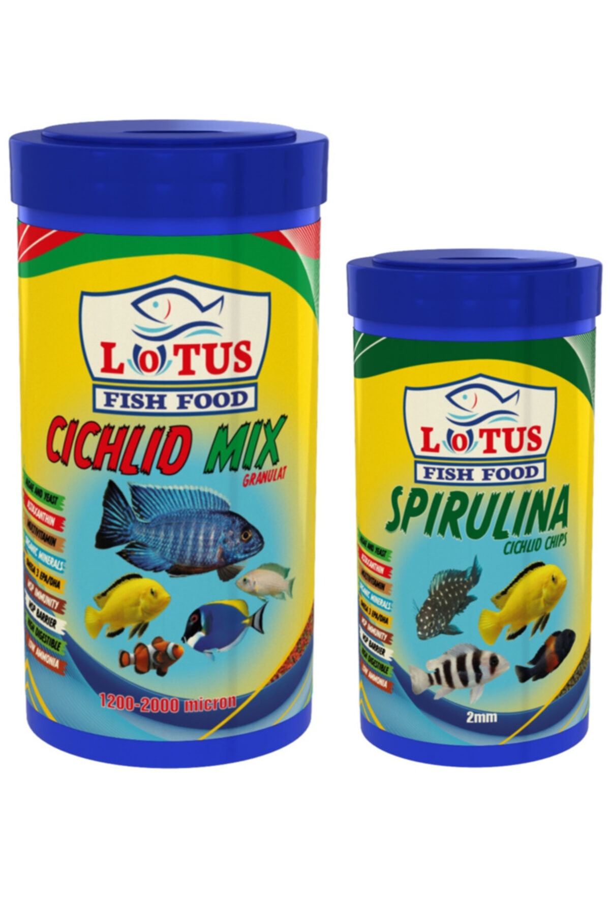 Lotus Cichlid Mix Granulat 1000 ml ve Spirulina Cichlid Chips 250 ml Balık Yemi