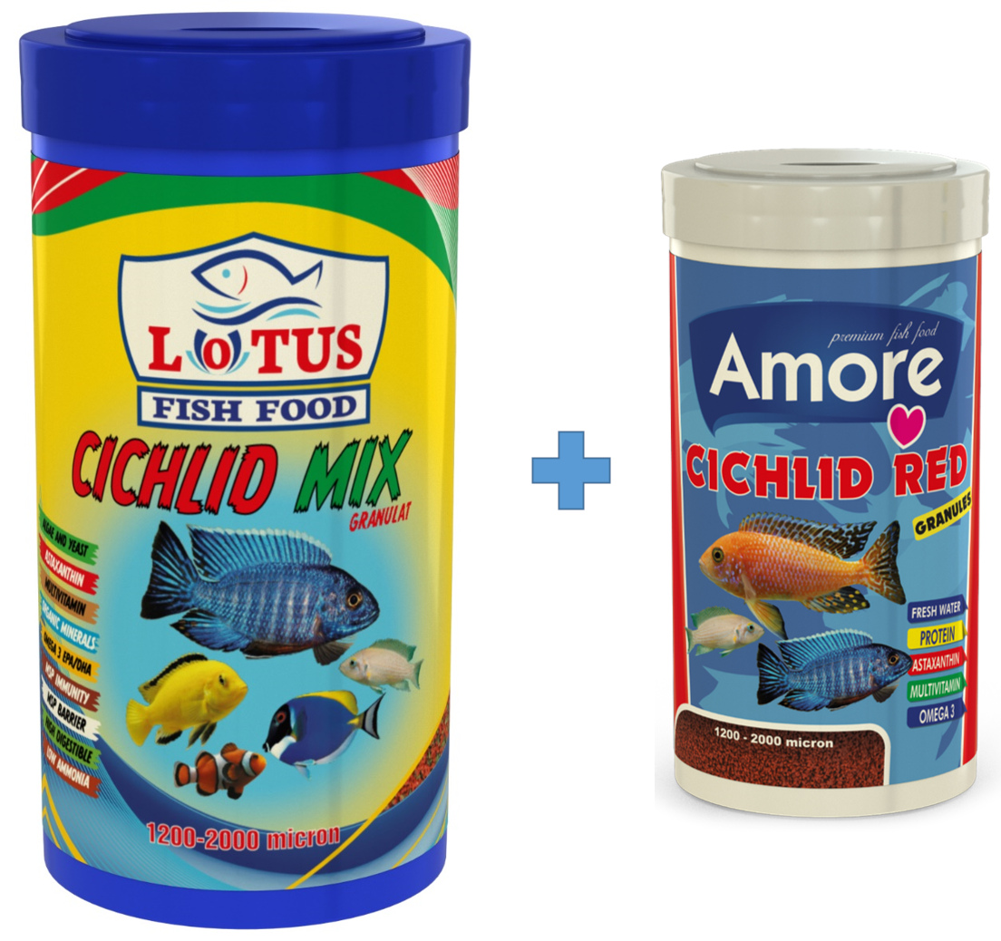 Cichlid Mix 1000ml ve Amore Cichlid Red Granules 250ml