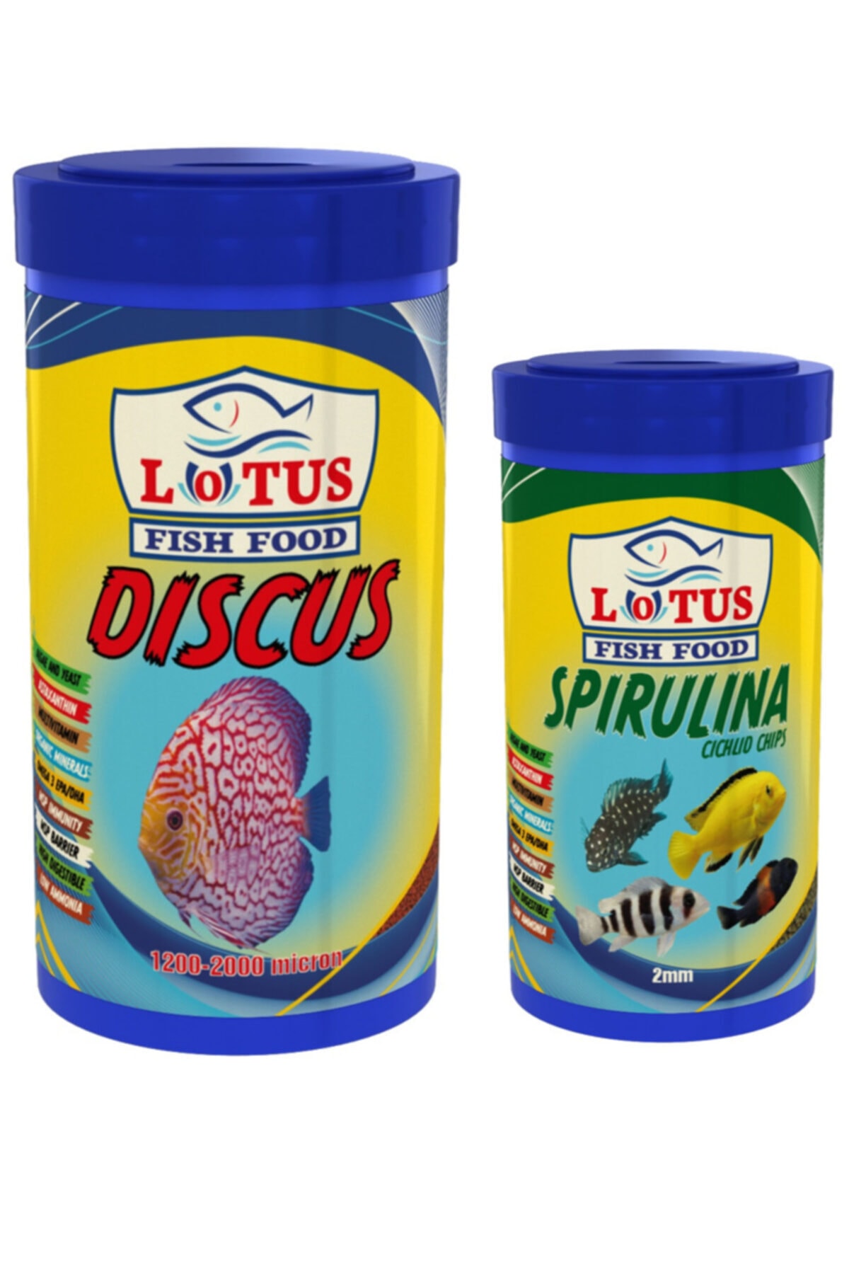 Lotus Discus 1000 ml ve Spirulina Cichlid Chips 250 ml Balık Yemi