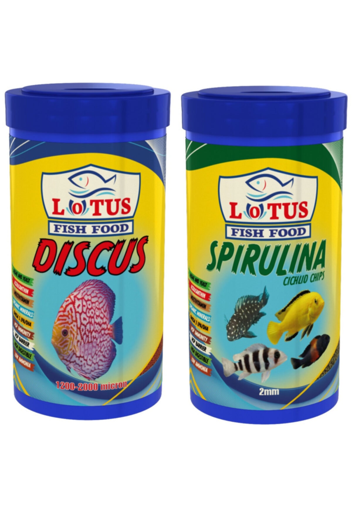 Lotus Discus Granulat 1000ml ve Spirulina Cichlid Chips 1000 ml Balık Yemi