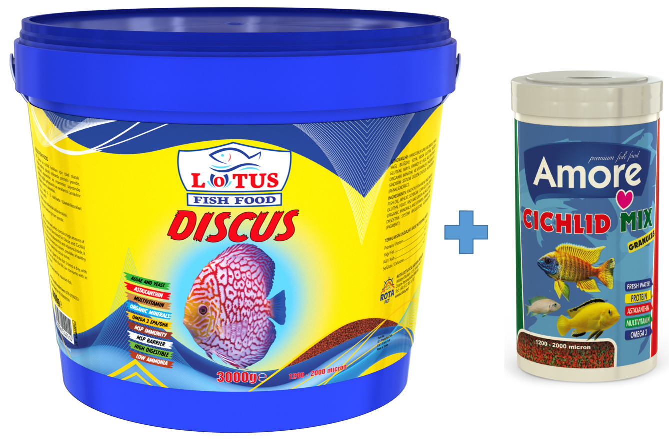 Lotus Discus 3 Kg Kova Ve Amore Cichlid Mix 1000 Ml Malawi Cichlid Balık Yemi