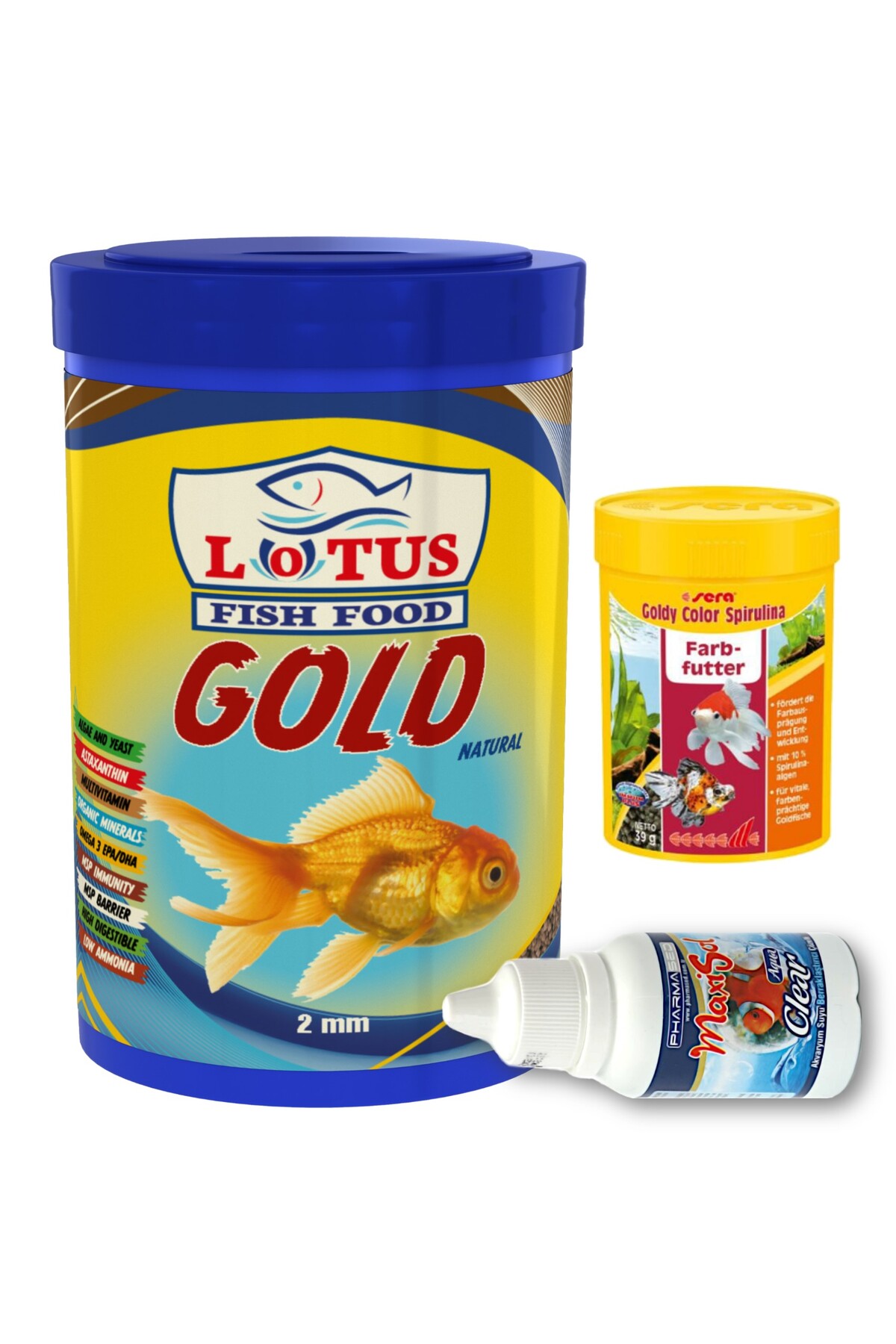 Lotus Gold Natural Granul 1 Lt Japon Baligi Yemi, Sera Goldy Color Spirulina 100ml, Clear Berraklastirici